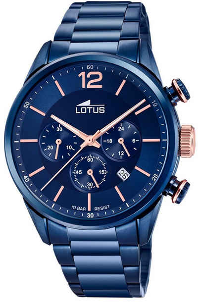 Lotus Quarzuhr LOTUS Herren Uhr Sport 18680/2 Edelstahl, Herrenuhr rund, groß (ca. 43mm) Edelstahlarmband blau