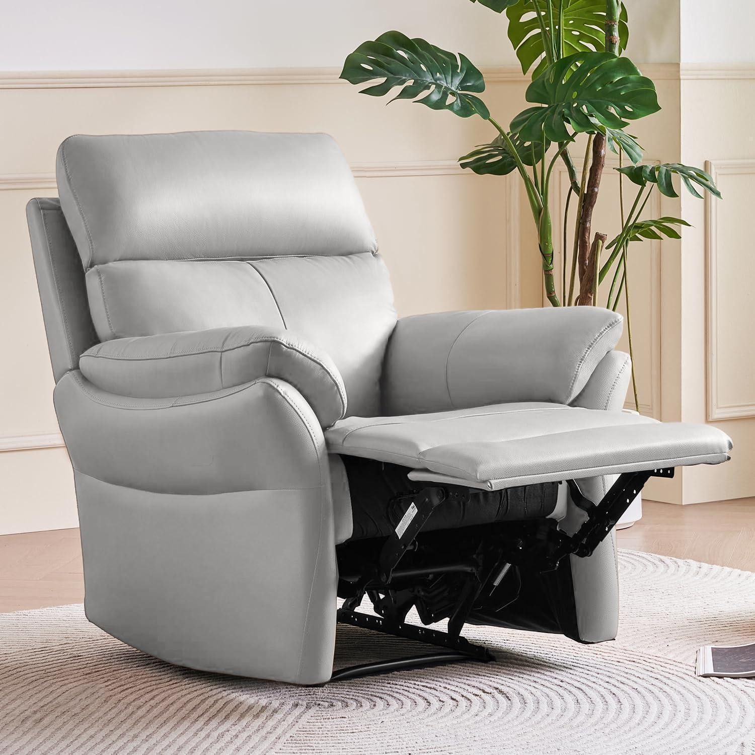 LuxusKollektion Relaxsessel Relaxsessel Echtleder Liegefunktion Fernsehsessel Manuell Grau