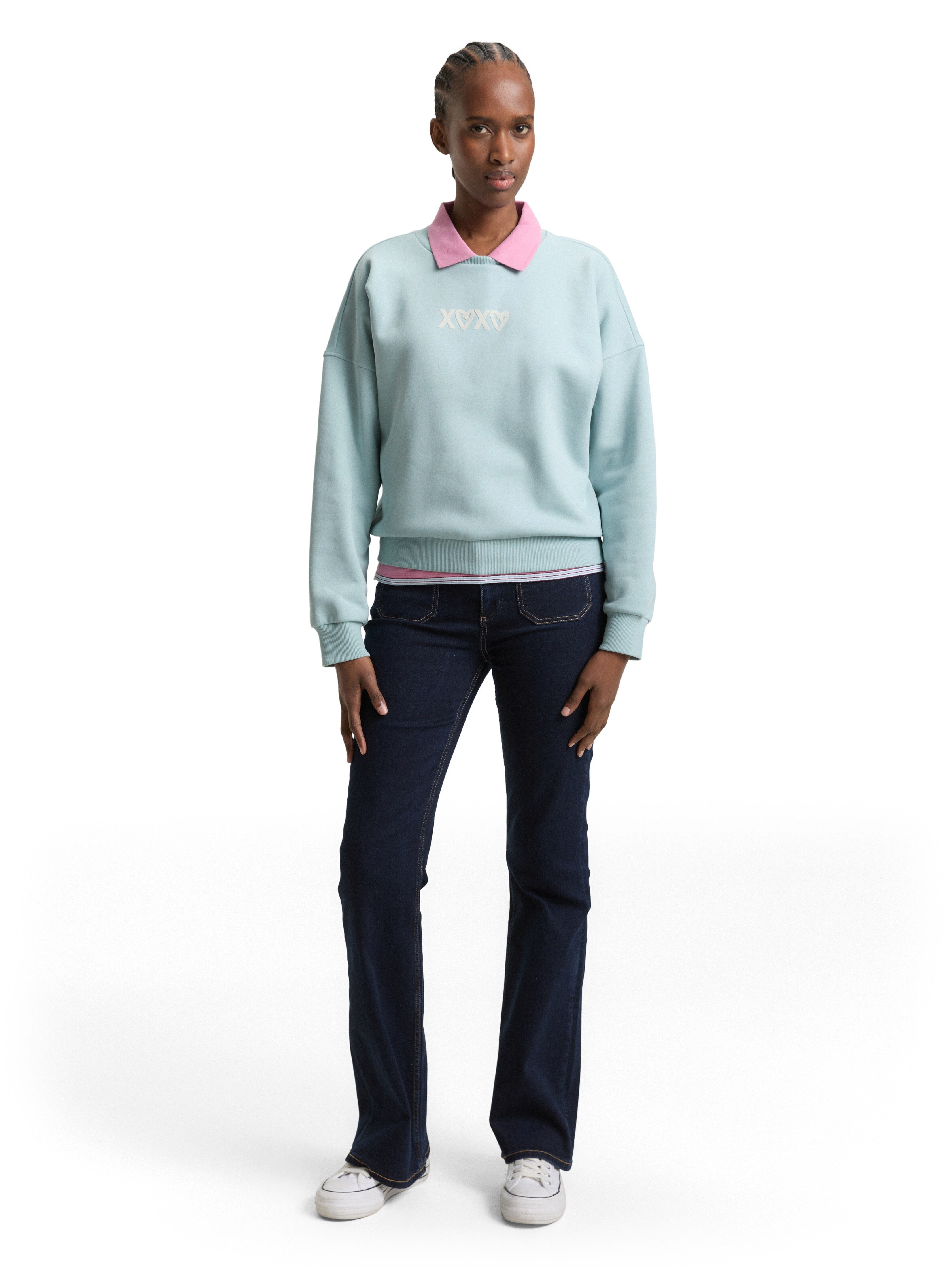 TOM TAILOR Denim Sweatshirt Rundhals, bequeme Passform, bedruckt