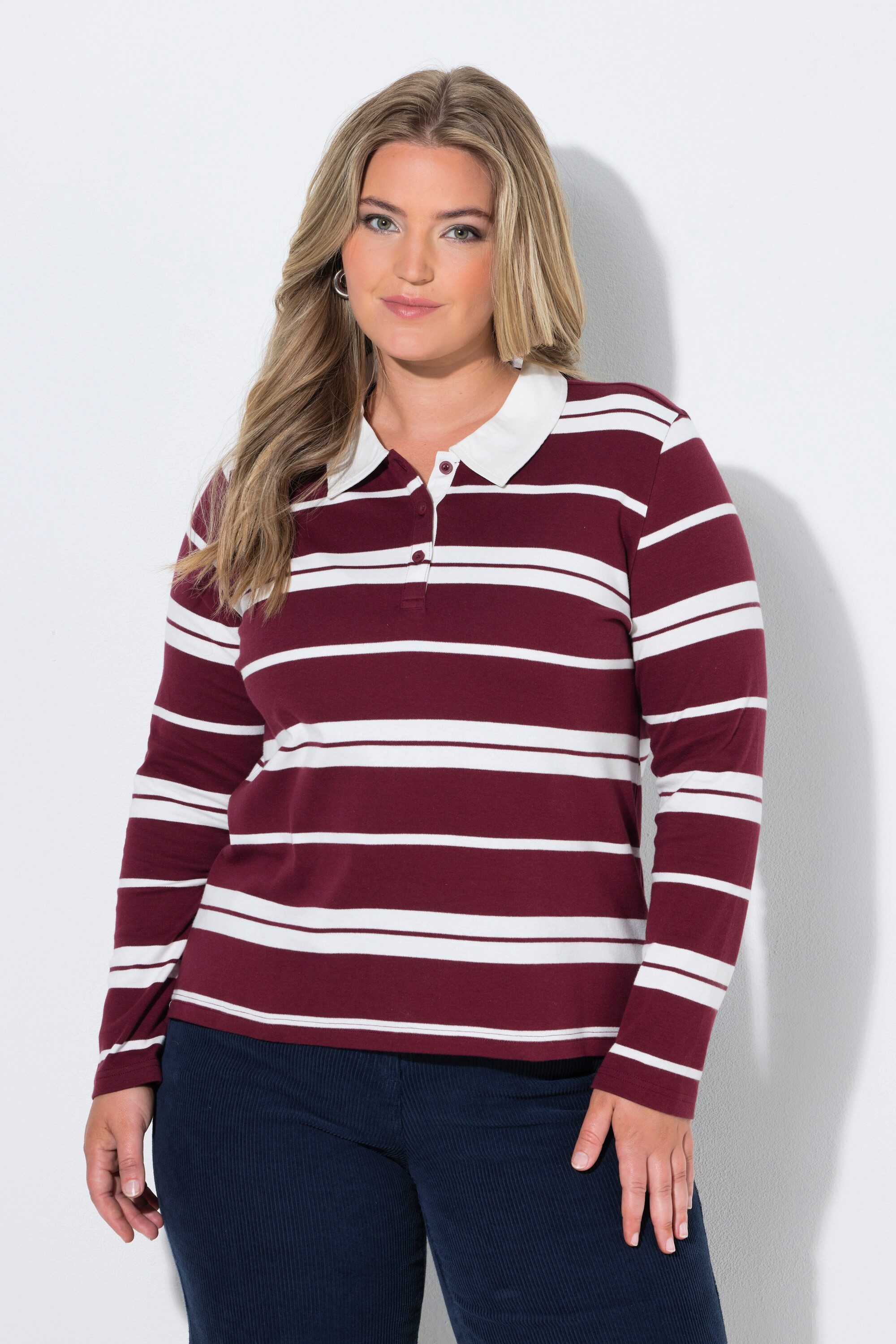 Ulla Popken Poloshirt Poloshirt Ringel Polokragen Langarm