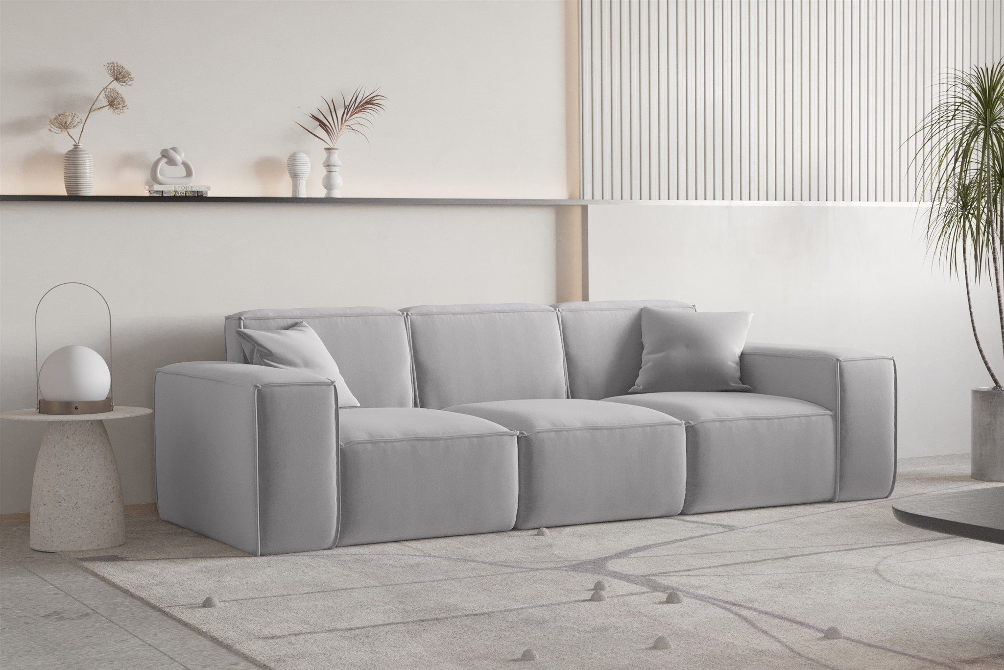 Fun Möbel Sofa Sofa Designersofa CELES PREMIUM 3-Sitzer in Stoff, Inkl. 2 Zierkissen