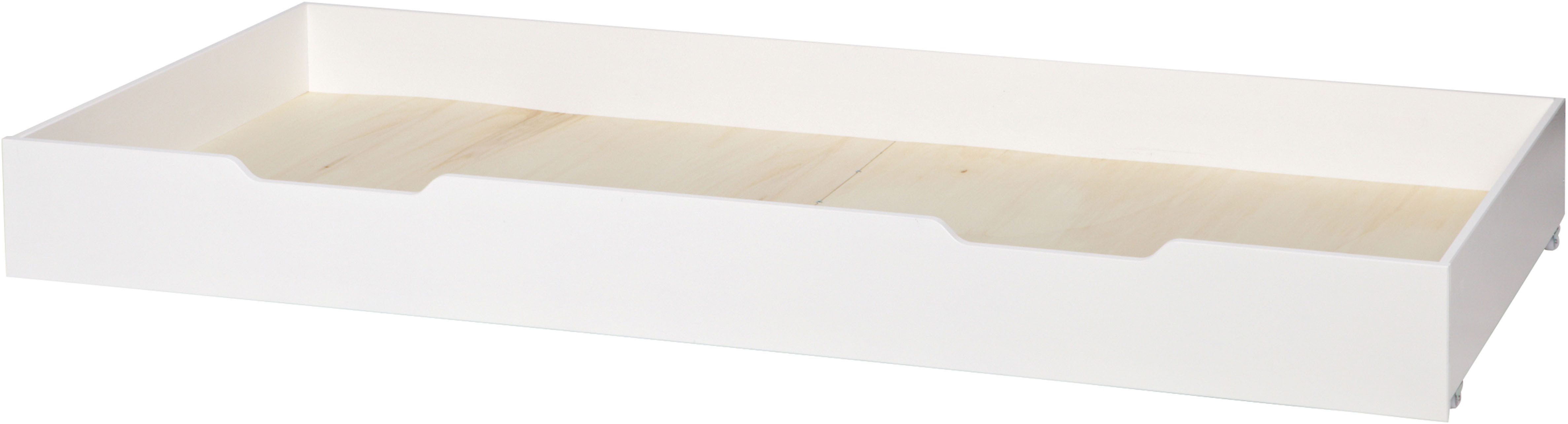 WOOOD Bettschubkasten Nikki mit gebürstetem Massivkiefer und Rollen B 94 x T 198 x H 20 cm, Als Stauraum- oder Gästebettschublade nutzbar, MDF-Boden, Pfleiglicht