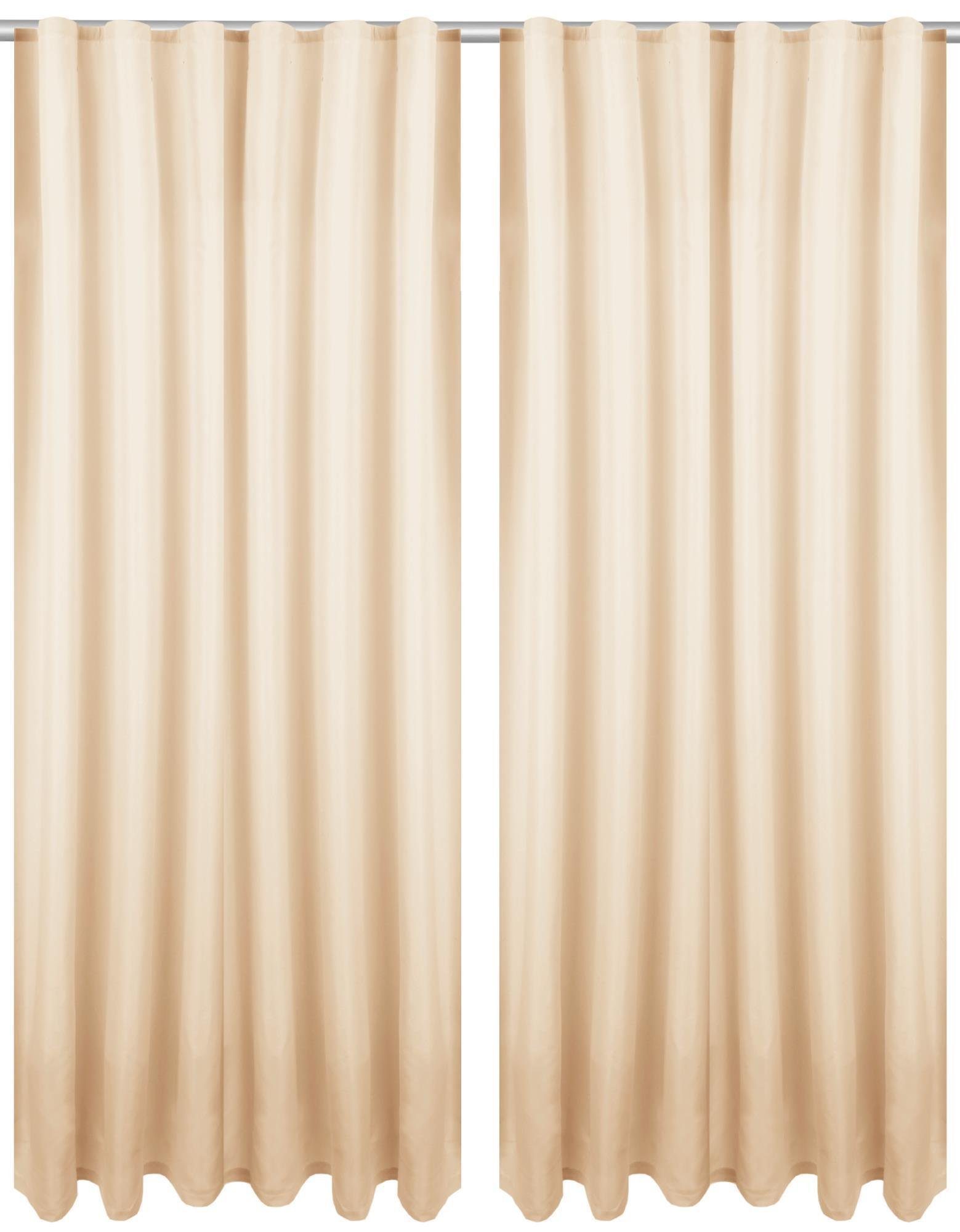 Vorhang, Bestlivings, Kräuselband (2 St), blickdicht, Microfaser, Gardinenset "Blickdicht" (2 Gardinen, 2 Raffhalter, 2 Raffhaken) mit Kräuselband Beige