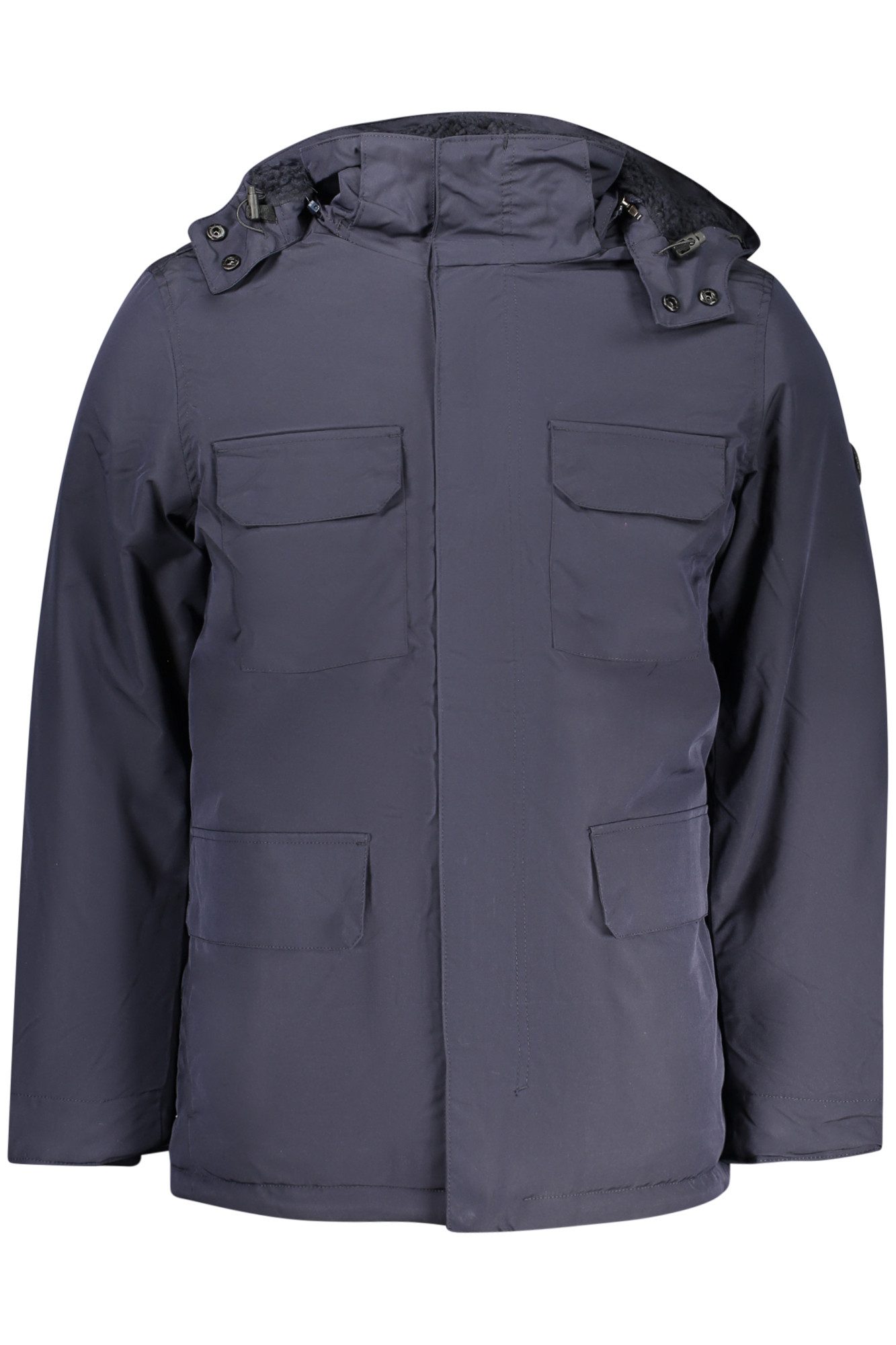 U.S. Polo Outdoorjacke Blaue Herrenjacke: Langer Parka mit Kapuze und Schafsfell-Effekt