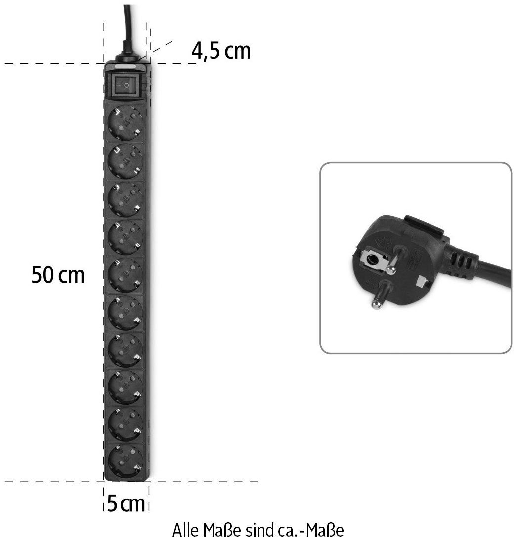 m) Hama (Kabellänge Schalter, m 10-fach, 3 10-fach 3 Steckdosenleiste Steckdosenleiste 2-poliger Schwarz,