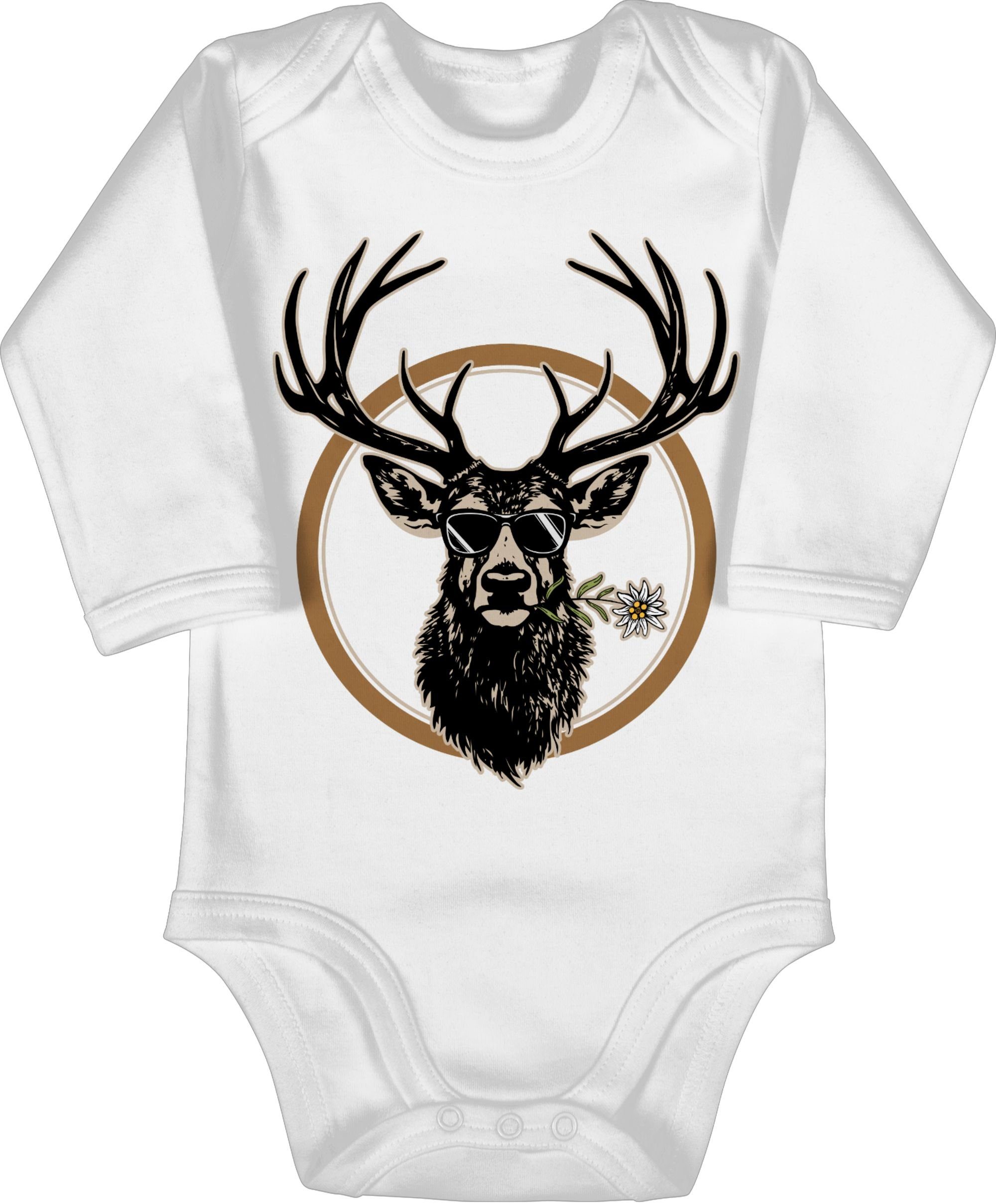 Shirtracer Shirtbody Cooler Hirsch Hirschgeweih Jäger Mode für Oktoberfest Baby Outfit 4 Weiß