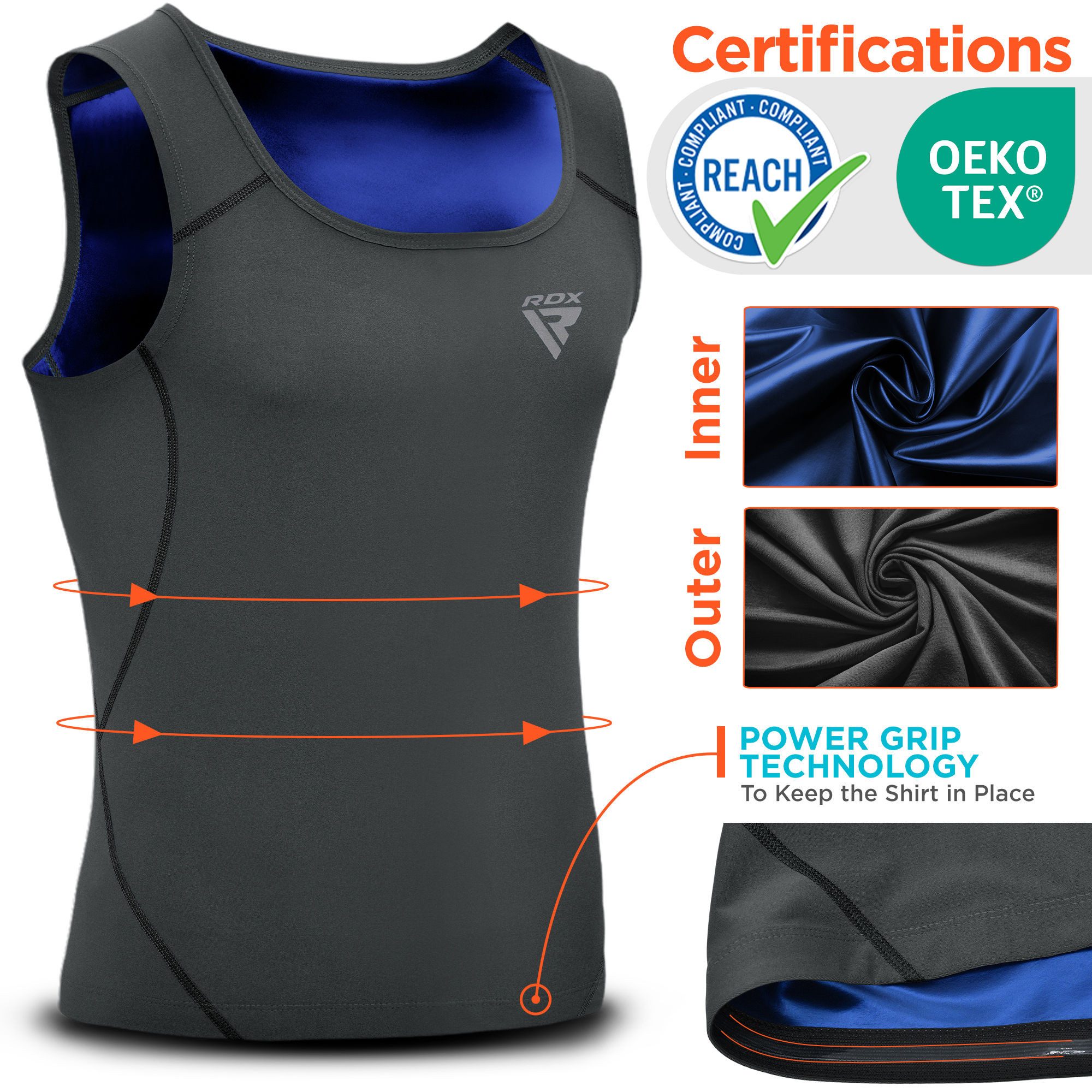 RDX Kompressionsshirt RDX Herren Sauna Weste Wärme Trapping Schweiß Taille Trainer (Single, 1er-Pack) Fitness, Training