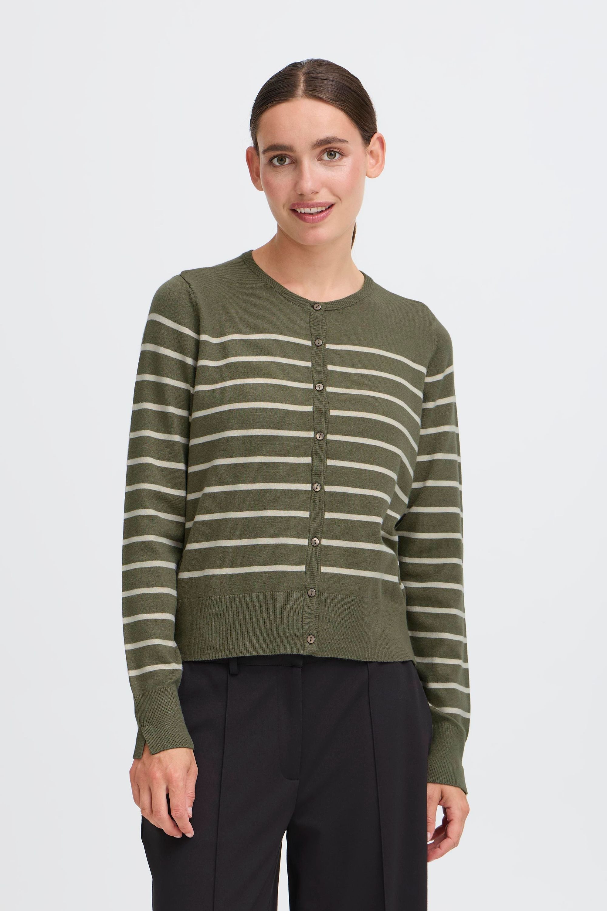 OXMO Strickjacke OXKeana Modischer Feinstrick-Cardigan mit Streifen