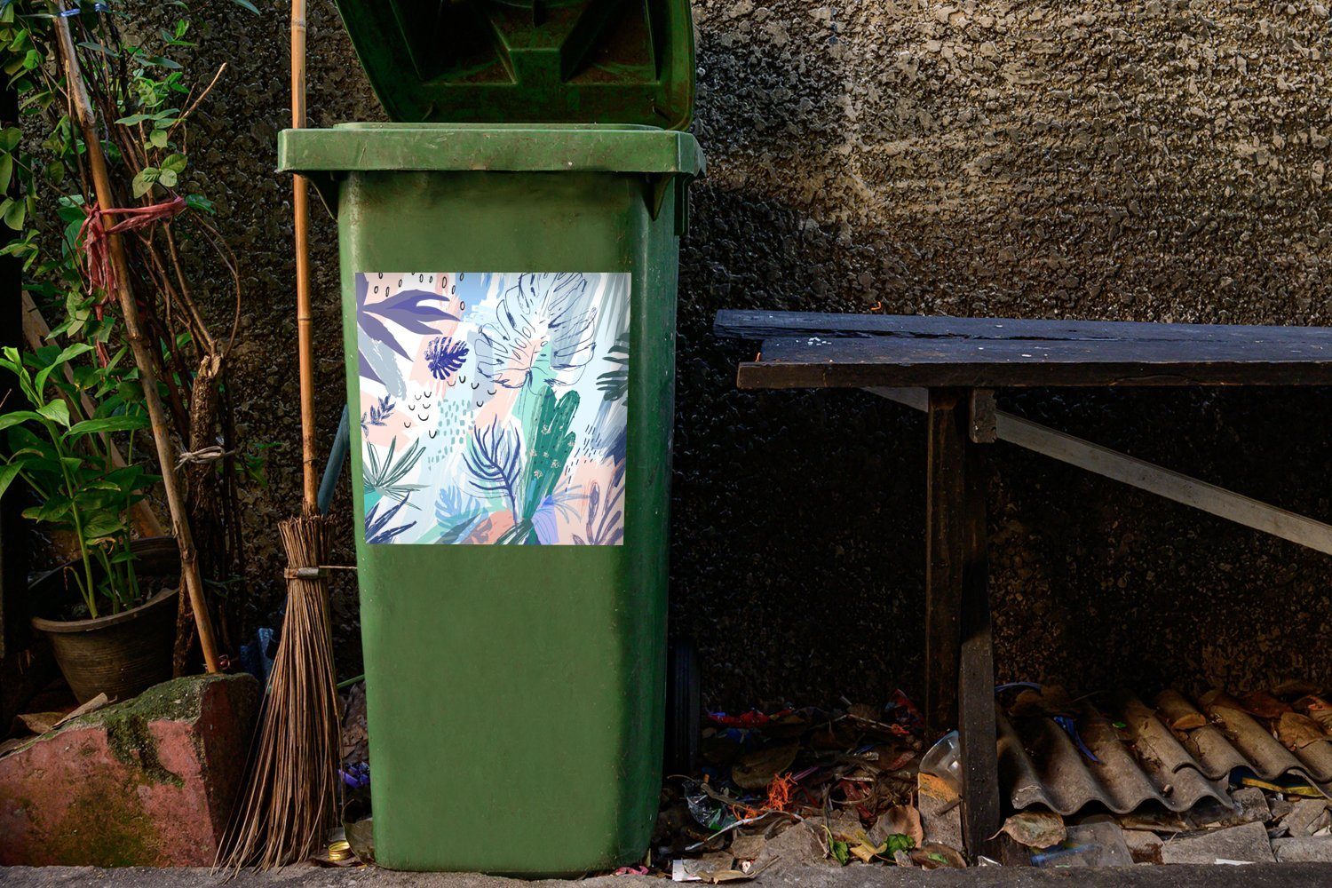 Sommer Wandsticker (1 - Farbe Container, MuchoWow - Tropisch St), Mülltonne, Abfalbehälter Sticker, Mülleimer-aufkleber,