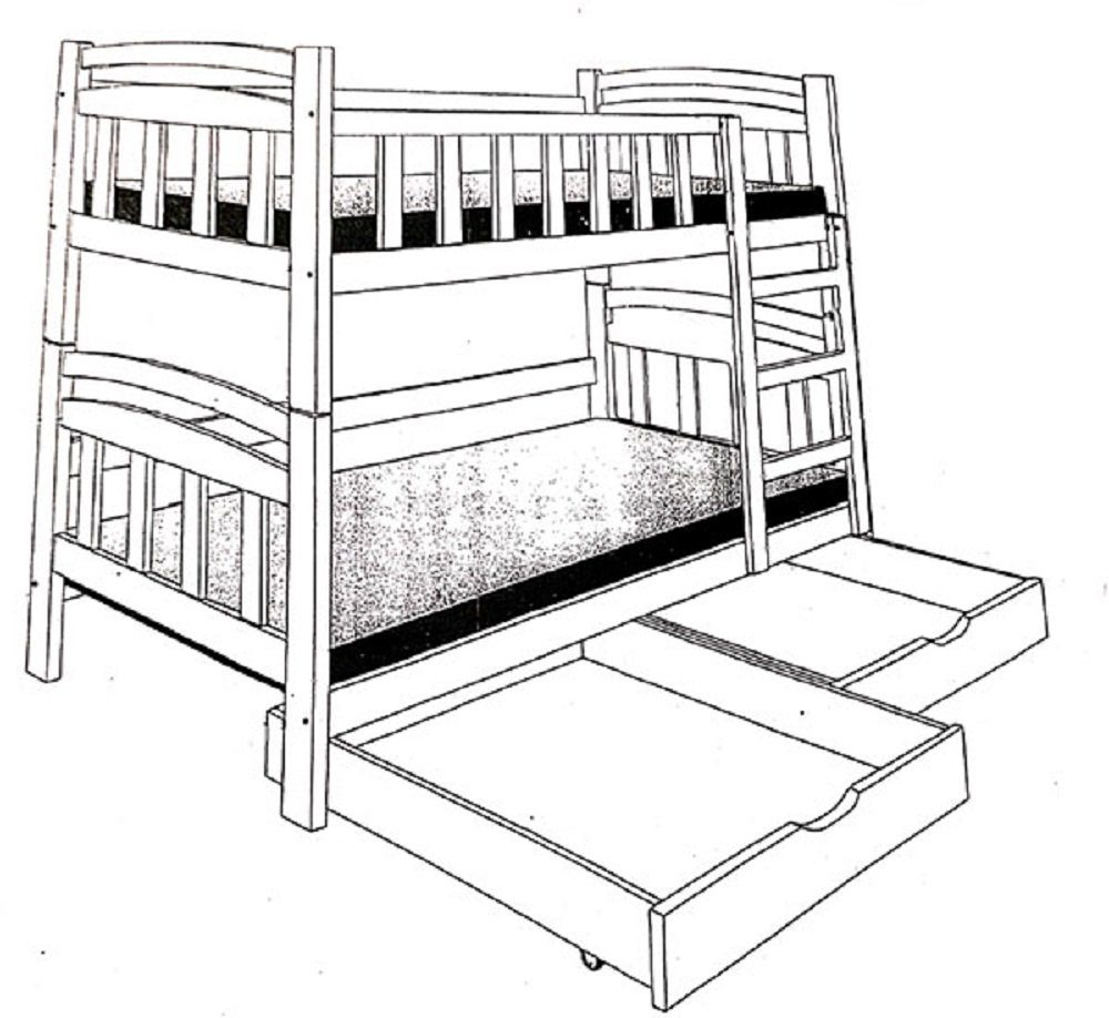 Feldmann-Wohnen Hochbett OSUNA (Etagenbett mit Absetzungen: / orange weiß Farbe Kiefer 2 Schlafgelegenheiten) wählbar