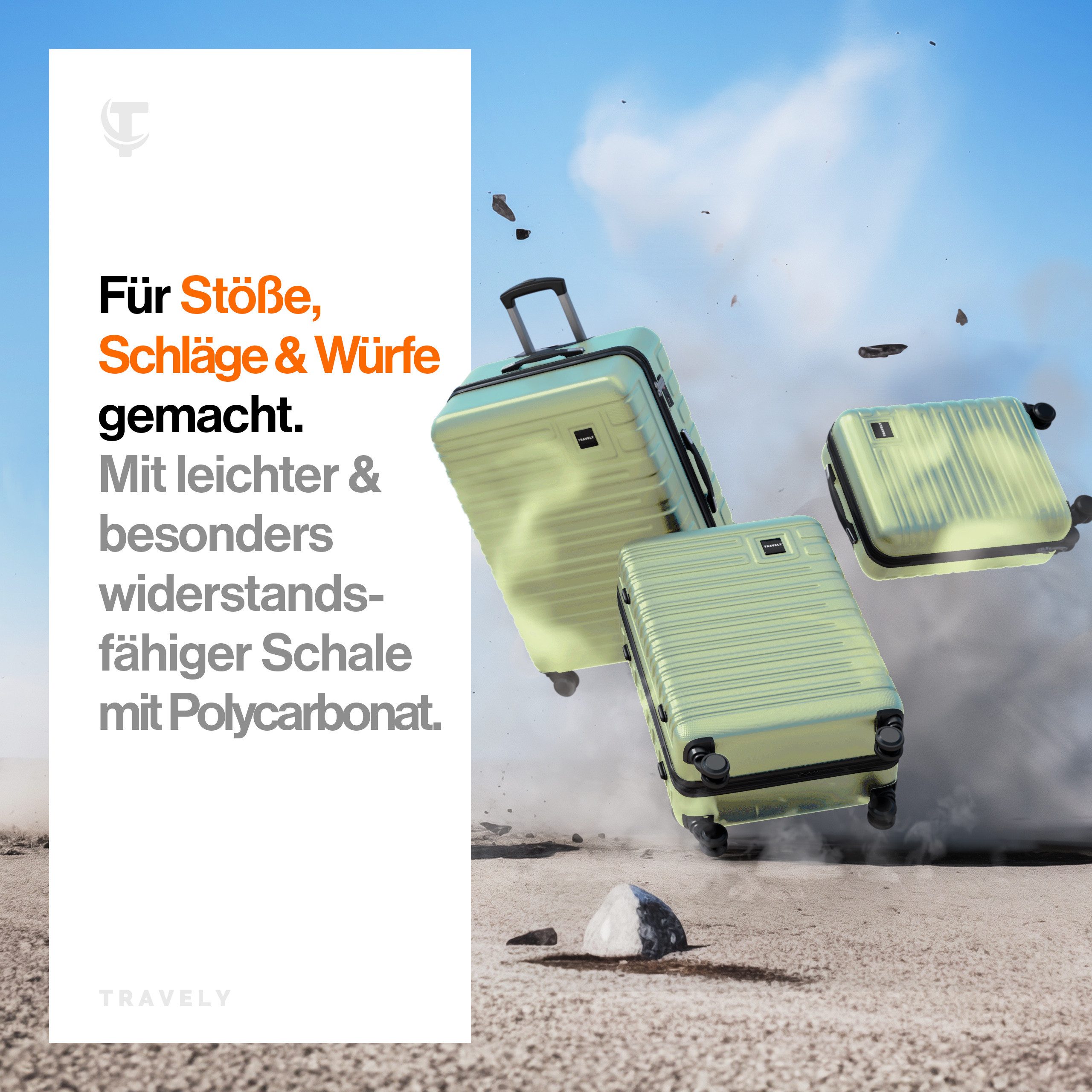 Travely Koffer Polycarbonat Koffer Set - 3 teiliges Kofferset, XL + L + M, 4 Rollen, Designed in Germany, austauschbare Griffe und Rollen – Bild 2 von 5