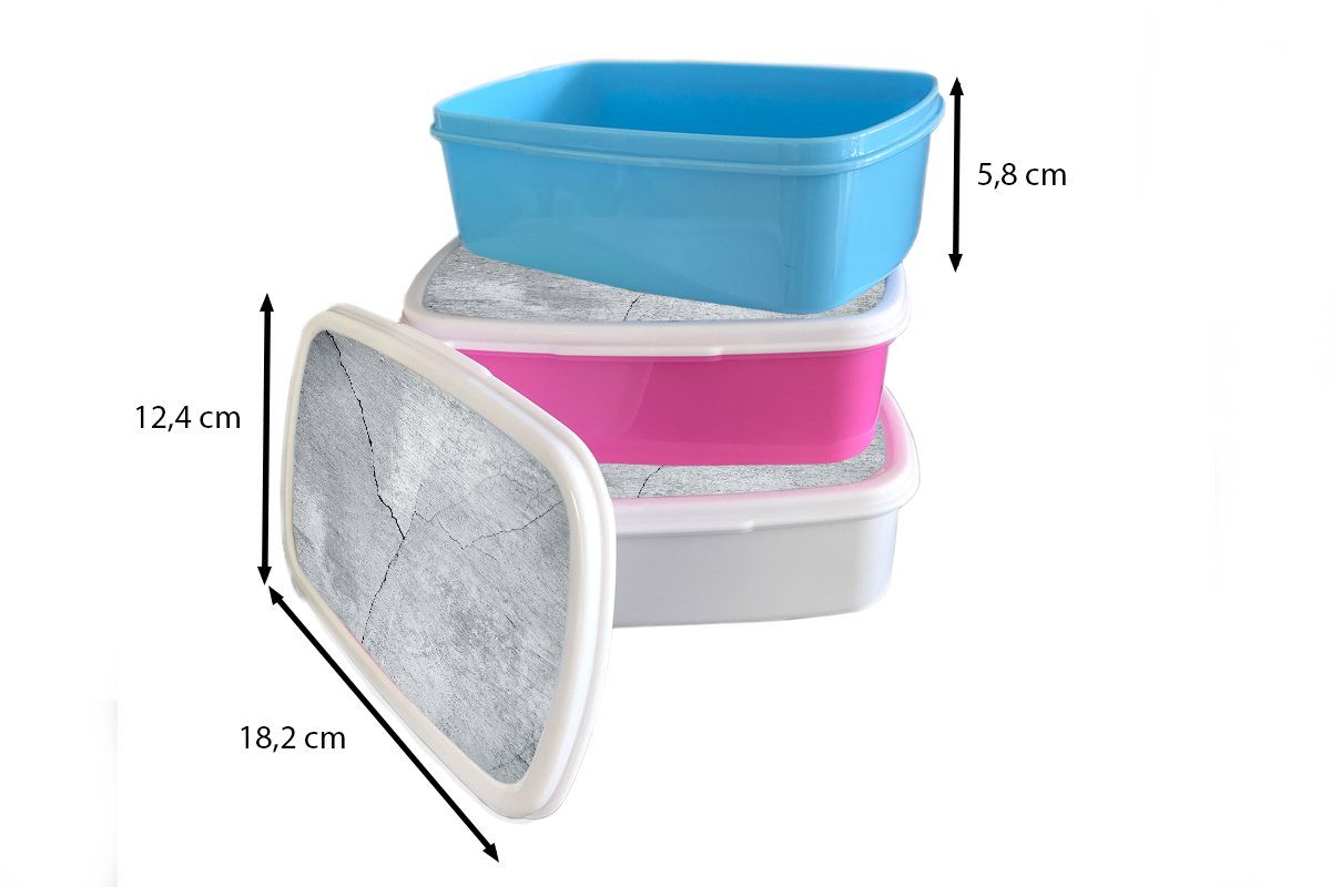 Kunststoff, für - Kinder Lunchbox MuchoWow und Erwachsene, Brotdose, und weiß Mädchen (2-tlg), Beton Brotbox - Riss für Grau, Jungs