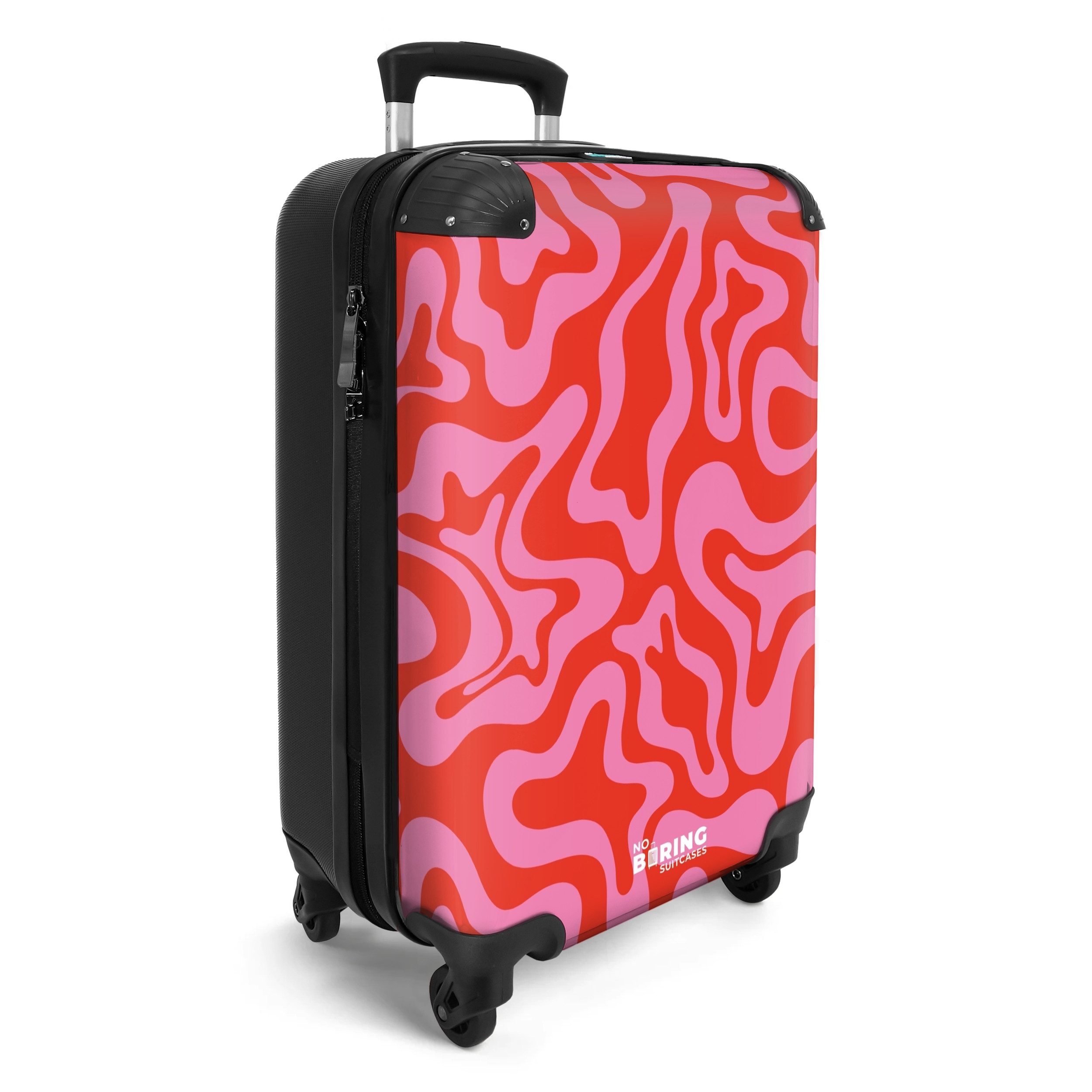 NoBoringSuitcases.com© Hartschalen-Trolley Rosa mit rotem abstraktem günstig online kaufen