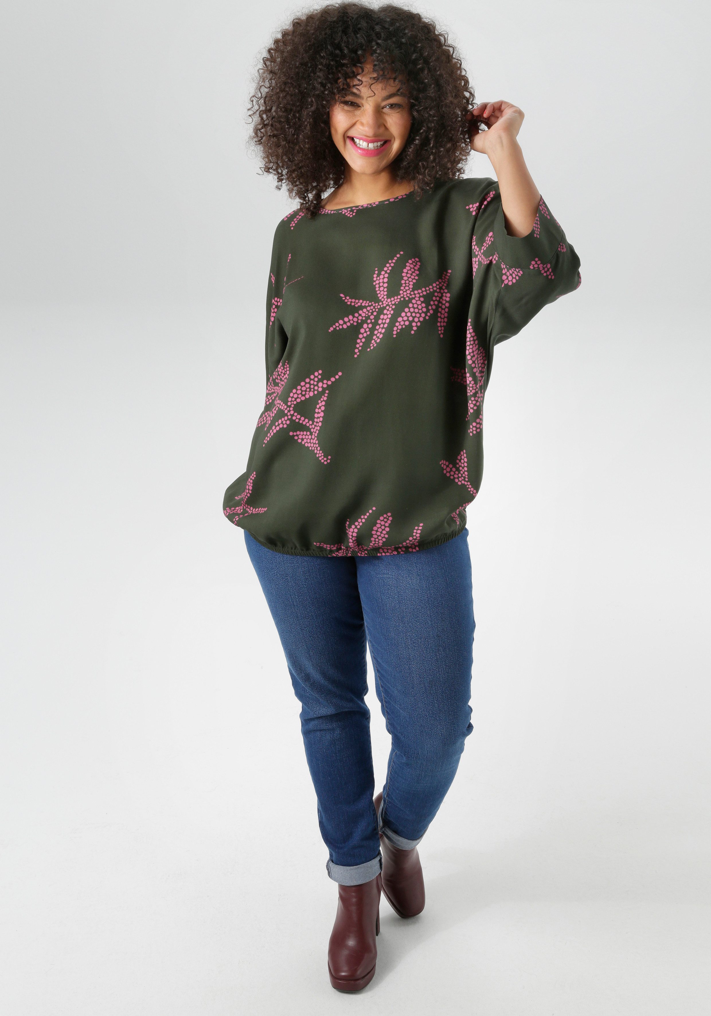 Aniston PLUS Schlupfbluse mit großflächigem Blumendruck günstig online kaufen