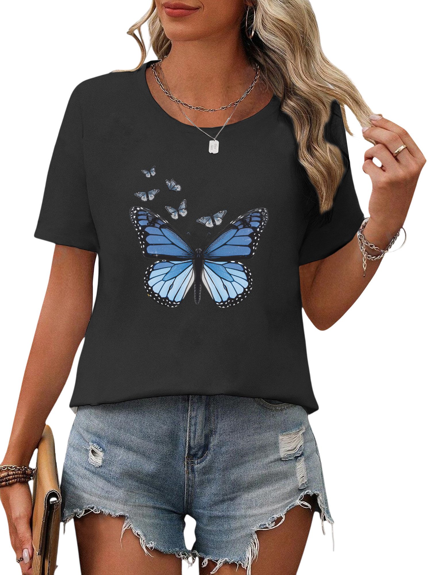 PYL Rundhalsshirt Damen Sommershirt Kurzarm mit günstig online kaufen