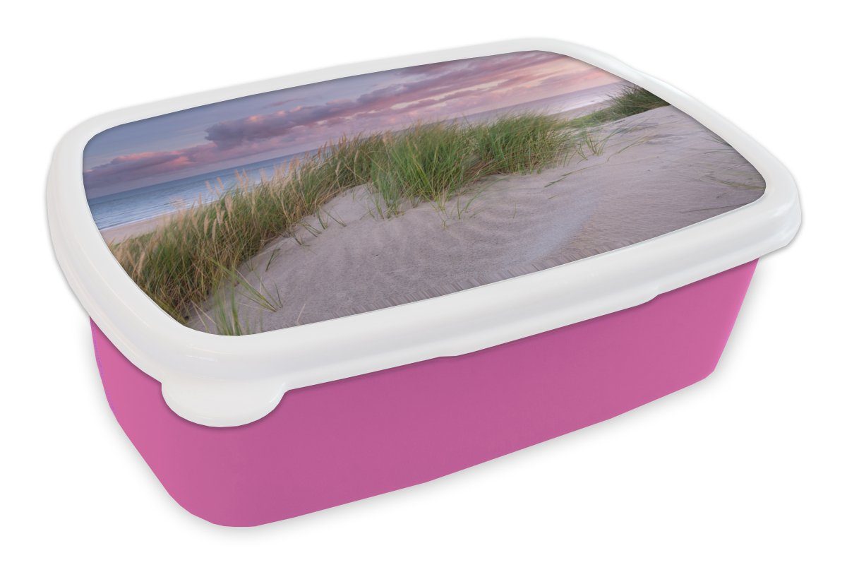 für Himmel, Kunststoff Brotbox Kinder, Mädchen, Düne rosa Brotdose Kunststoff, (2-tlg), Strand MuchoWow Snackbox, - Erwachsene, Lunchbox -