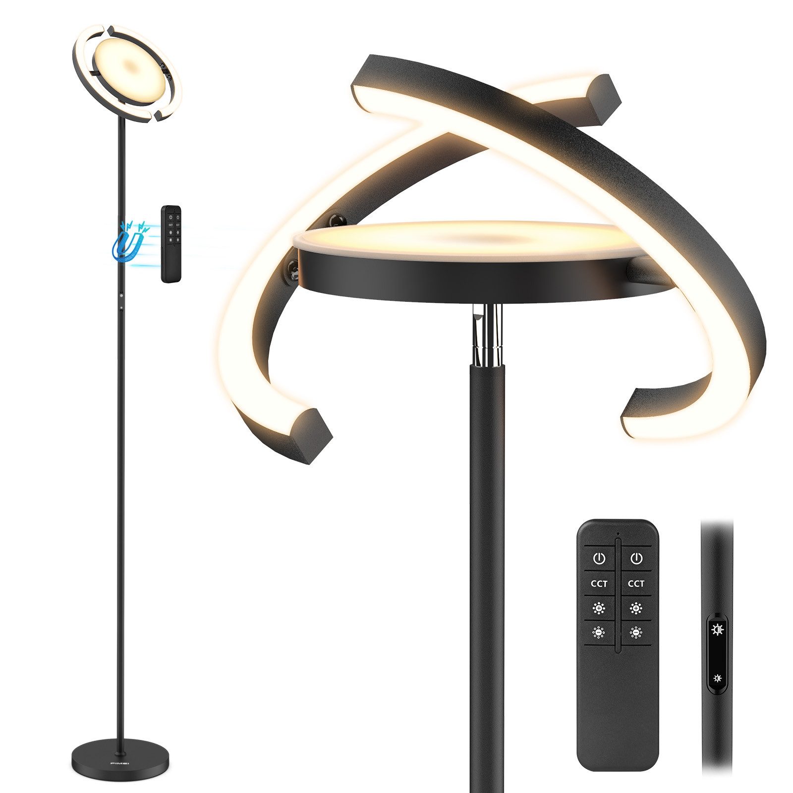 FIMEI Stehlampe Saturn-Stehlampe 36W, Stufenlos dimmbar, LED fest integriert, warmes Licht, kaltweiß, Tageslicht, Steuerung per Fernbedienung/Touchbedienung