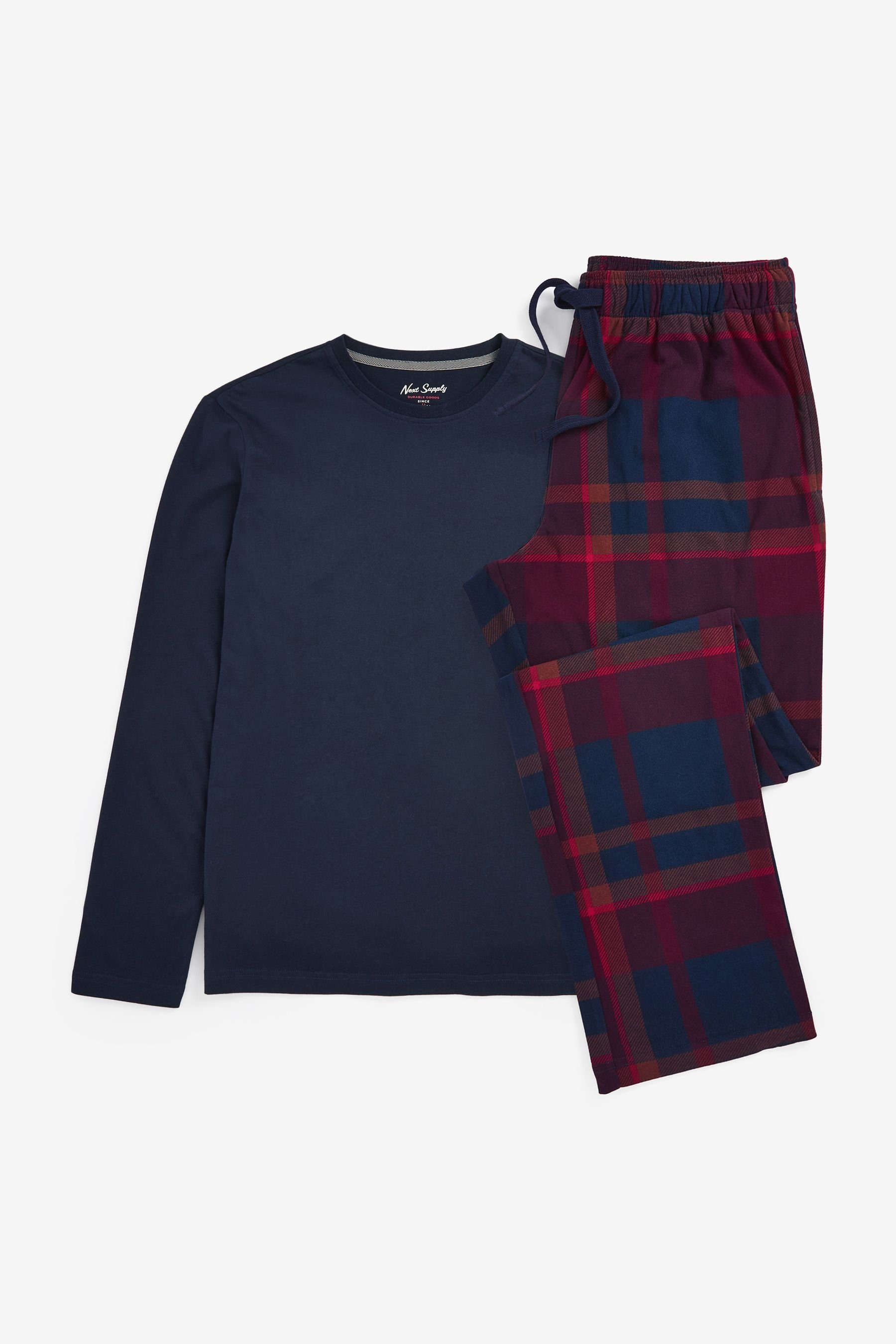 Next Pyjama Bequemer Motionflex Schlafanzug (2 tlg) Navy Blue/Red Check