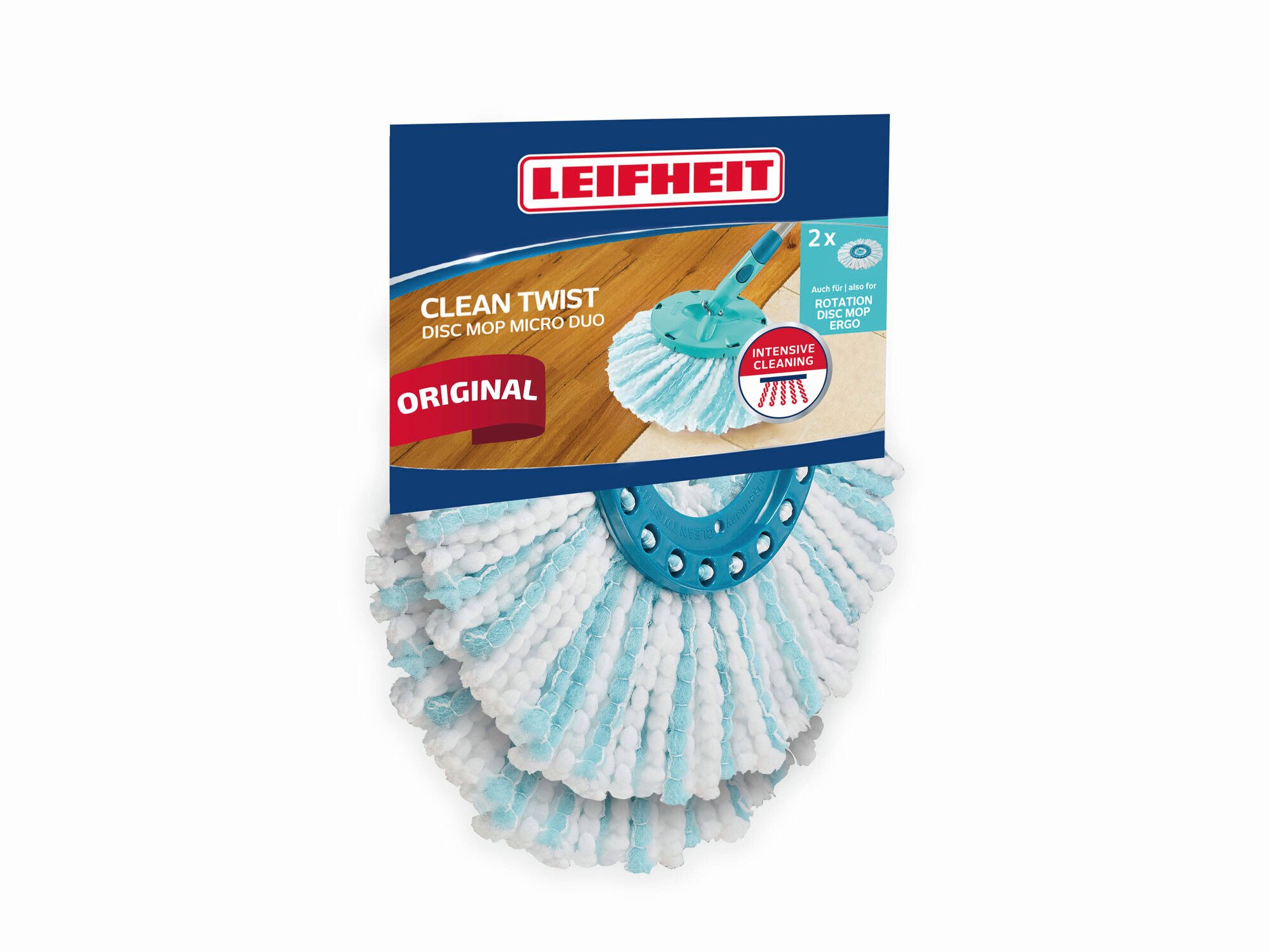 Leifheit 2er Set Ersatzkopf CLEAN TWIST Disc Mop micro duo Wischbezug (Mikrofaser,Kunststoff, 32.0x32.0 cm, 2-tlg., Waschbar bis 60°C, nimmt Schmutz gründlich auf, 2-Faser-System)