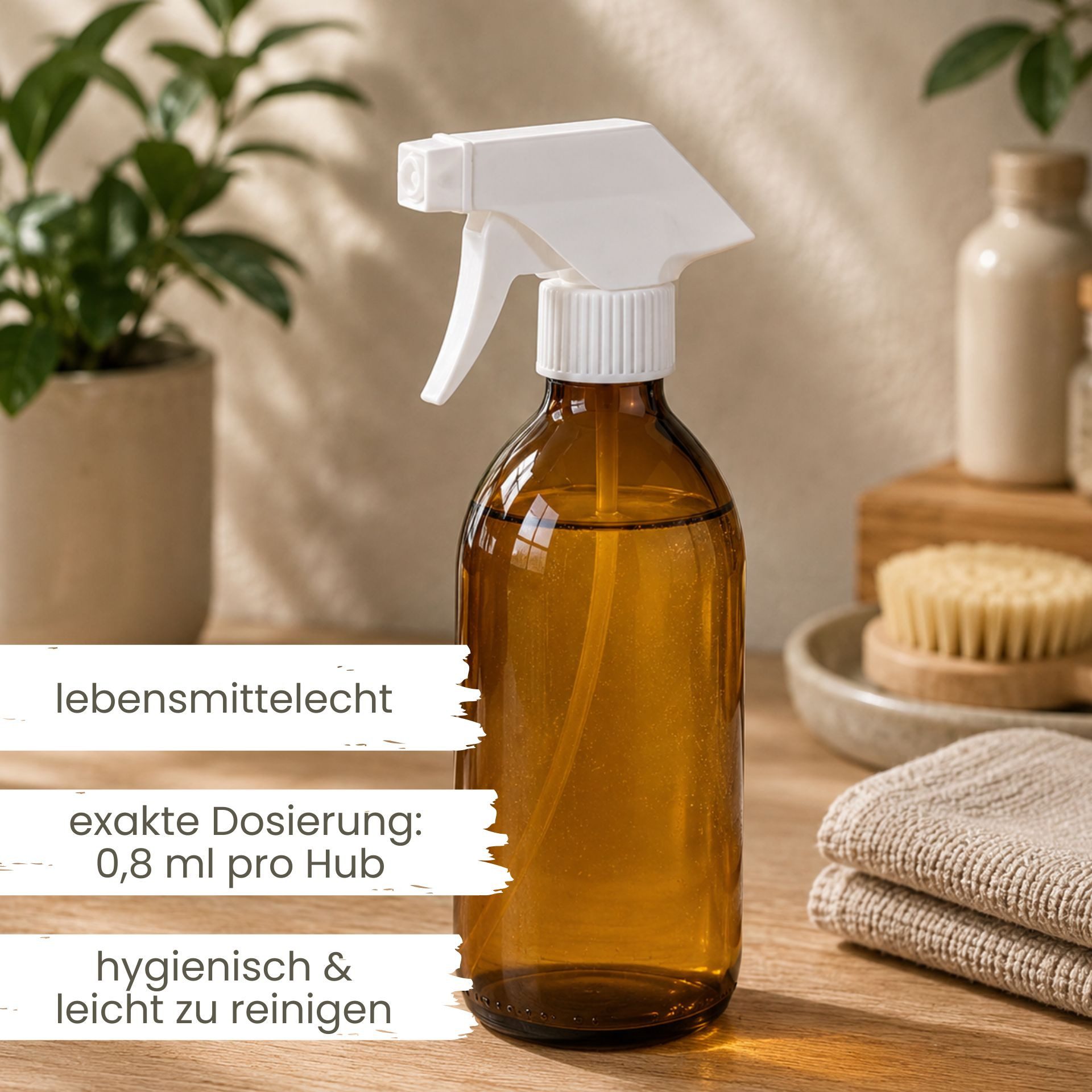 mikken Sprühflasche Sprühflasche 200 ml - 1000 ml braun Glas mit Trigger, Lebensmittelecht, mit UV-Schutz