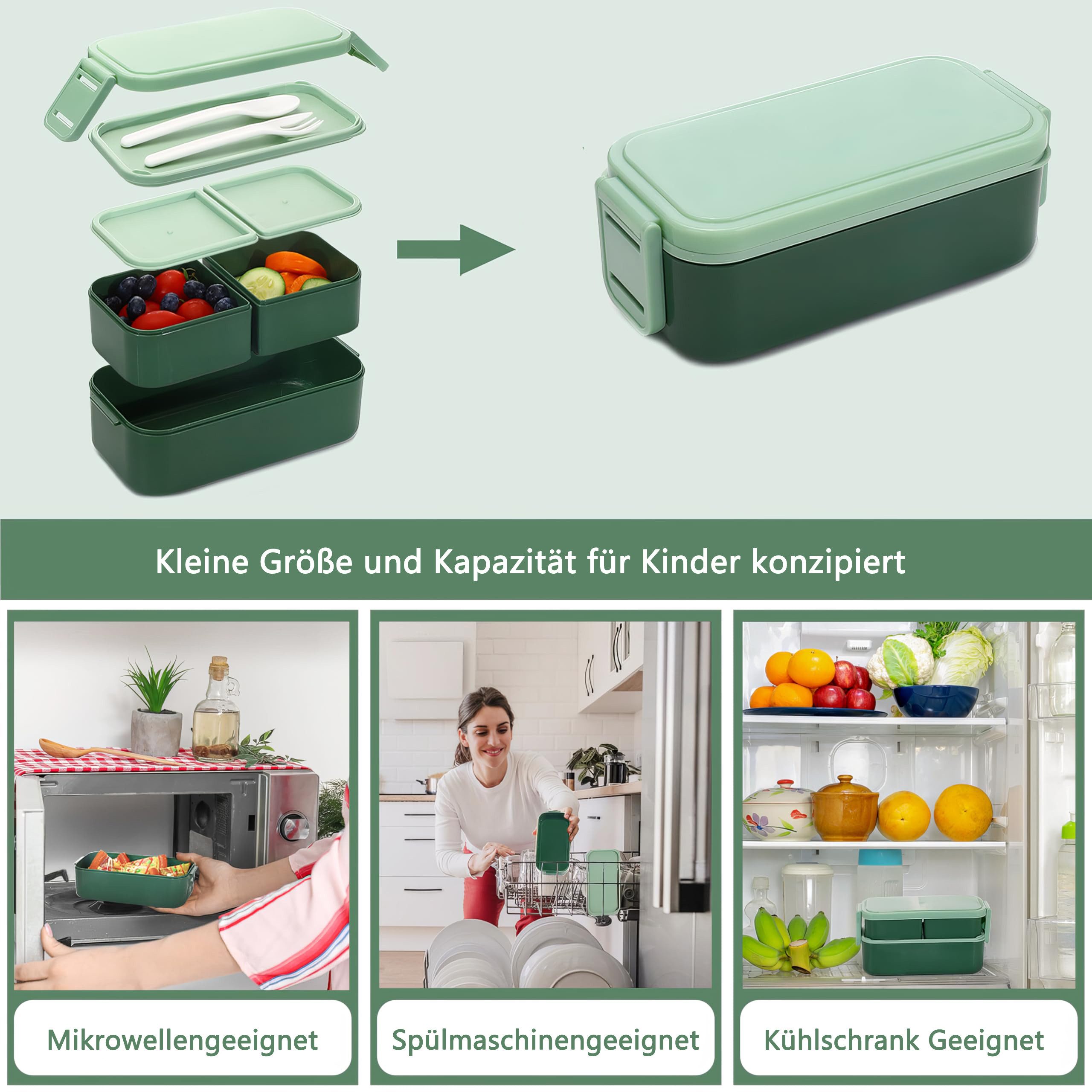 Coonoor Lunchbox Brotdose Kunstoff Lunchbox, Schnapverschluss, 1200ml Auslaufsichere Stapelbare Bento Box für Kinder & Erwachsene