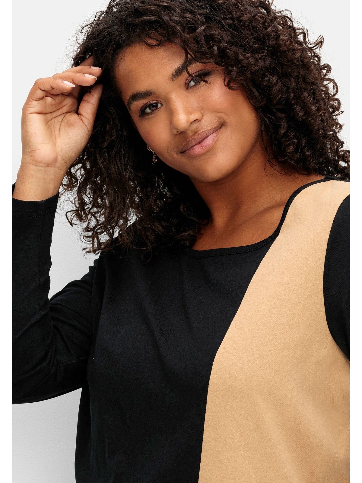 Sheego Optik Langarmshirt und leichter Größen Große A-Linie in zweifarbiger