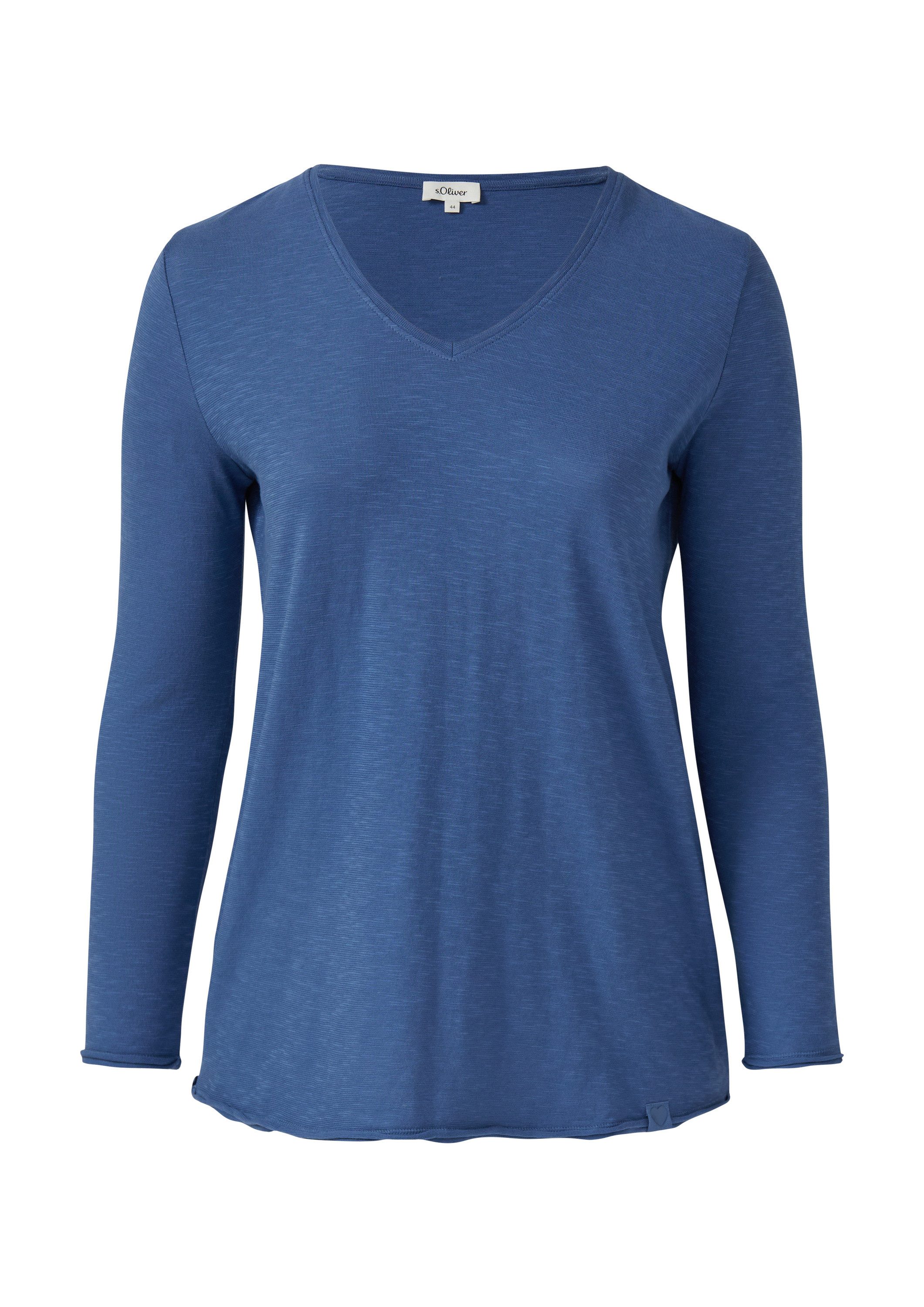 s.Oliver Langarmshirt T-Shirt Jersey-Shirt mit V-Ausschnitt und Rollsaum günstig online kaufen