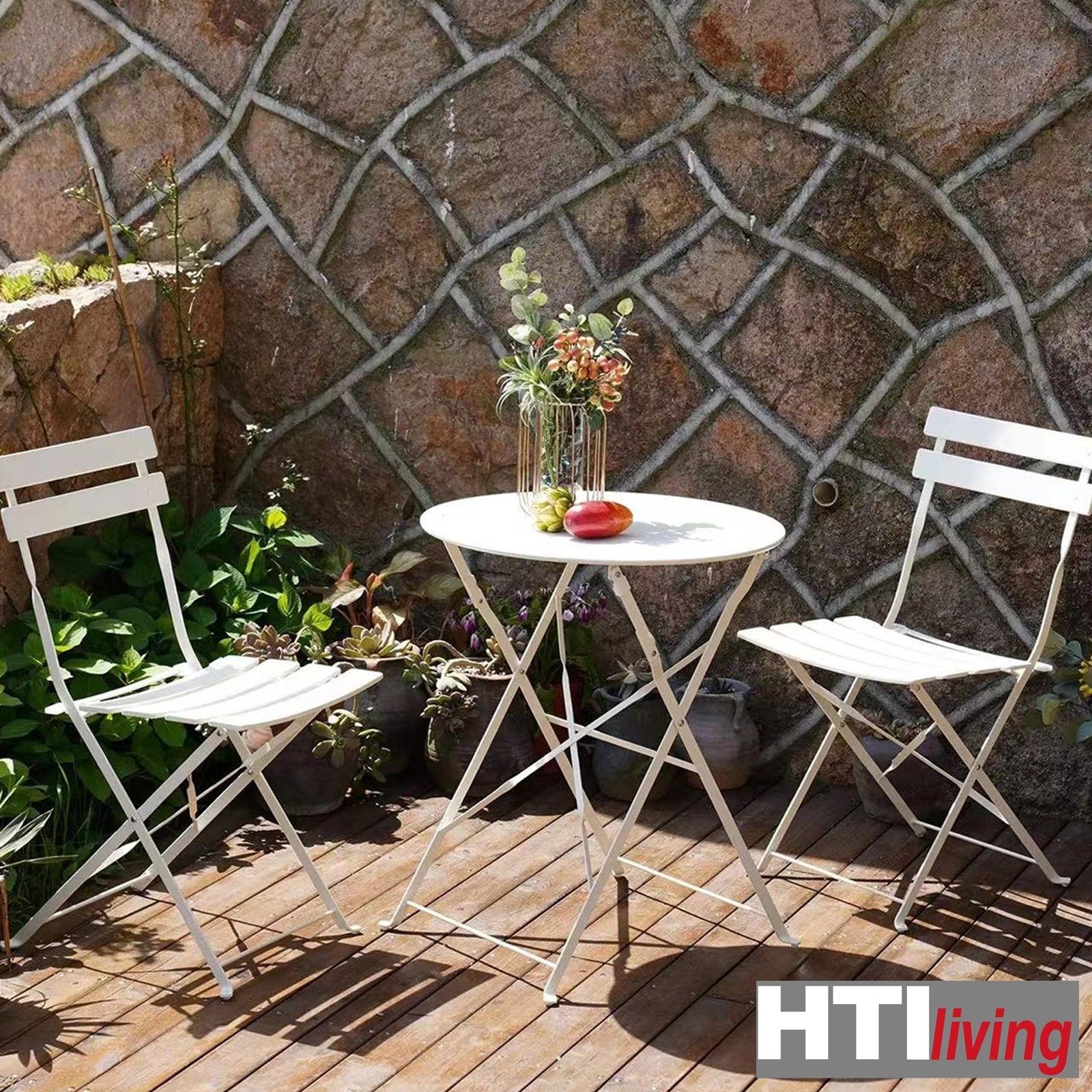 HTI-Living Balkonset Klappstühle Cavo, Personen Weiß 2 Balkonmöbel Bistroset 3-tlg), Klapptisch (Set