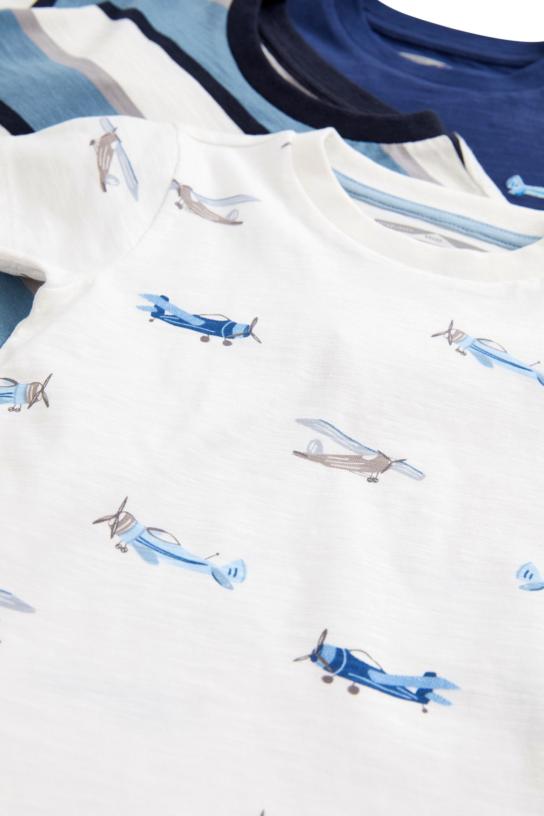 Figur Next T-Shirt Kurzarm-T-Shirts (3-tlg) im Plane 3er-Pack mit Blue/White