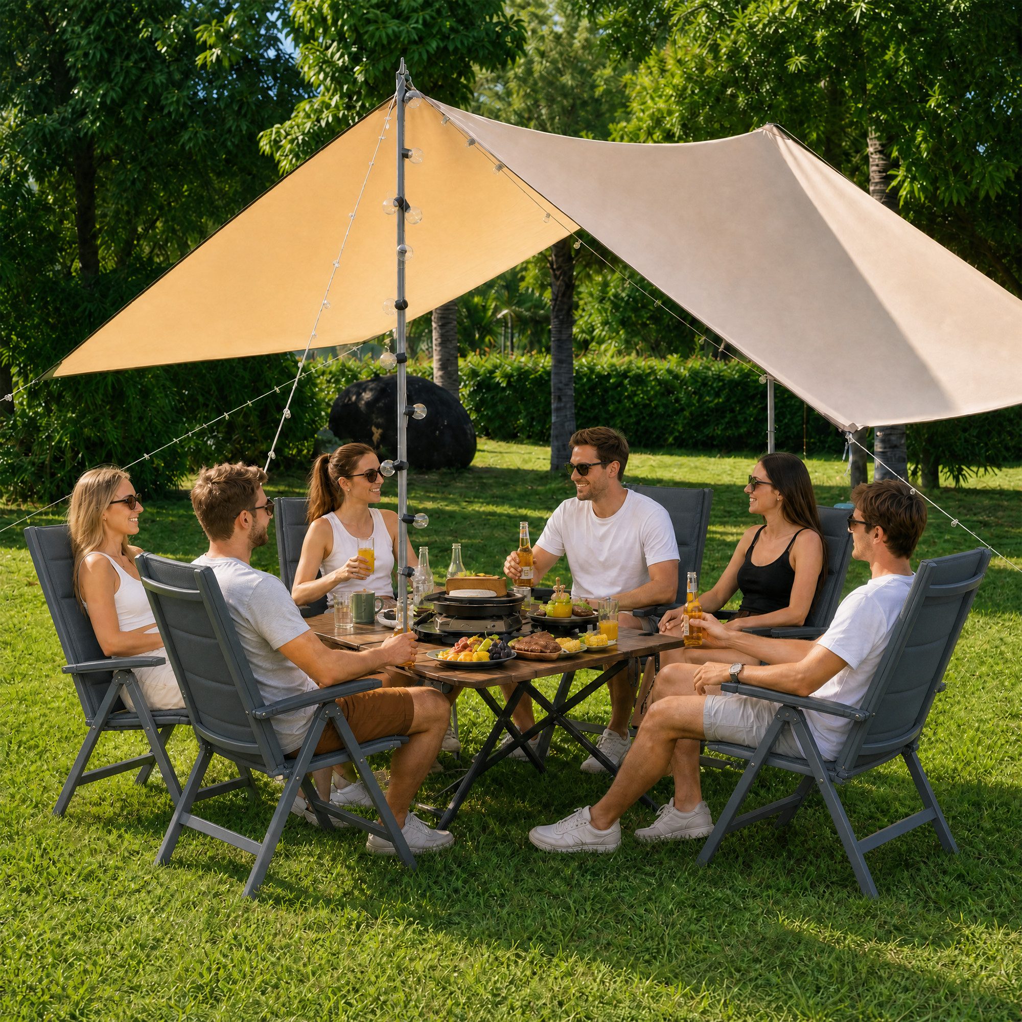 HOMALL Gartenstuhl Aluminium Klappstuhl mit Armlehnen, 7-stufig verstellbarer Rückenlehne (Set, 4 St), Klappbare Gartenstühle reißfest und atmungsaktiv bis 150k – Bild 2 von 5