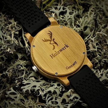 Holzwerk Quarzuhr LINDEN Damen & Herren Holz Uhr mit Silikon Armband in schwarz & beige