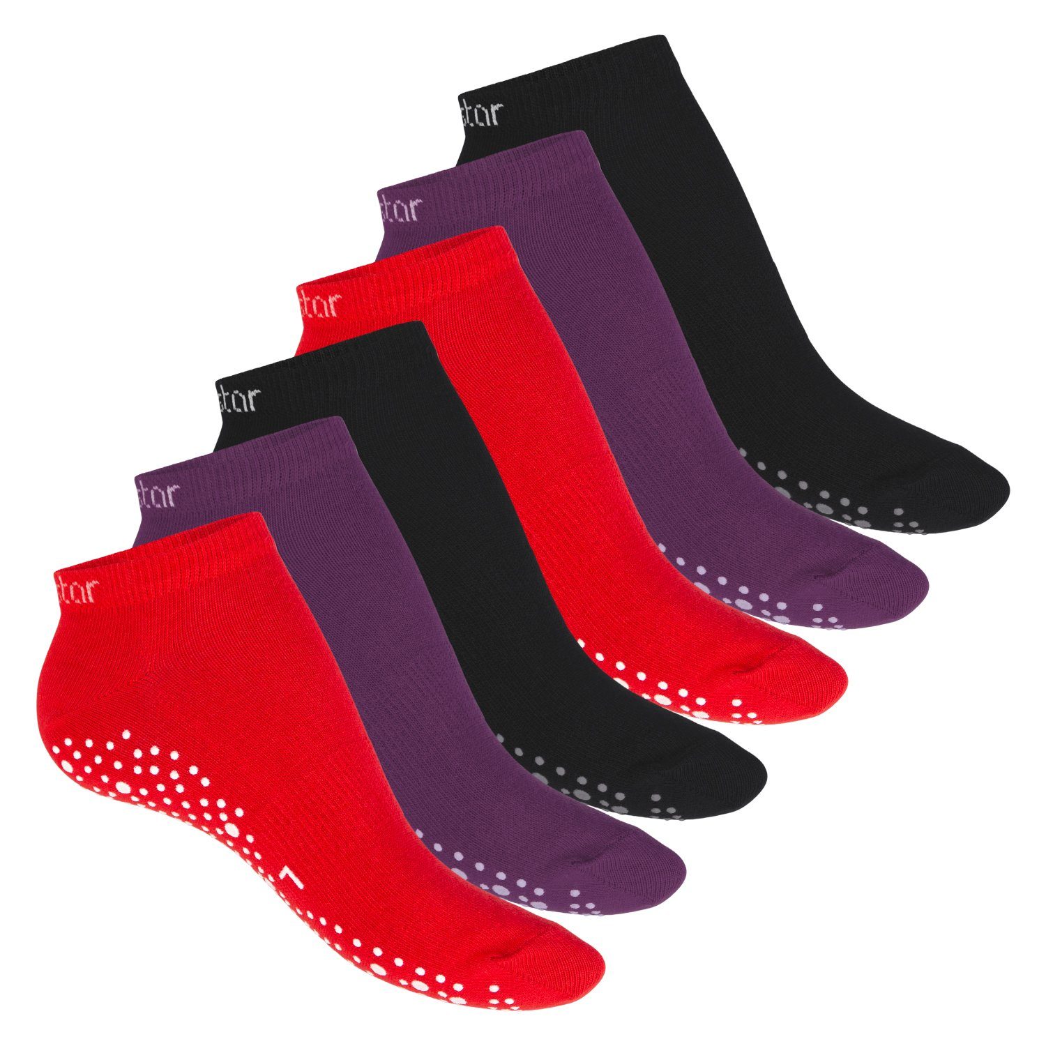 celodoro Sportsocken Damen Pilates & Yoga Sneaker Socken mit ABS (6 Paar) Berry