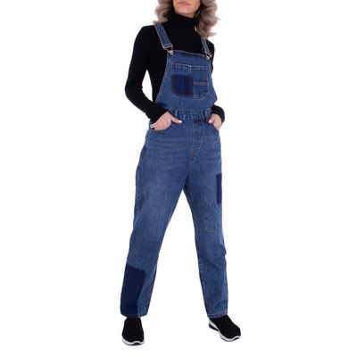 Ital-Design Latzhose Damen Freizeit Jeansstoff Stretch Latzhose in Blau
