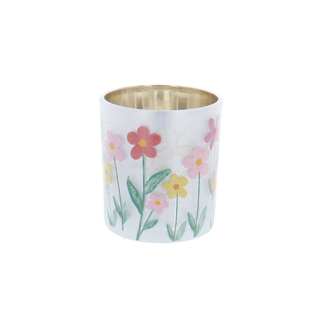 Trockenblume Teelichthalter - Blumen - grau - ca. 7,3 x 7,3 x 8 cm, MICA, Höhe 8 cm