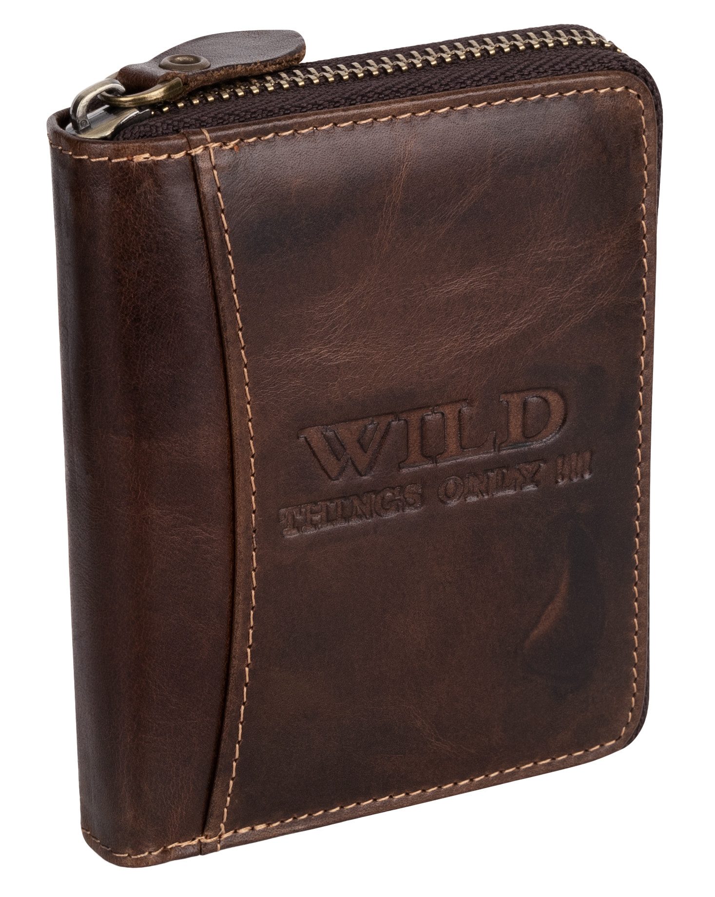 Wild Things Only !!! Geldbörse RFID Leder Portmonne Geldbörse Herren mit Reißverschluss Hochformat, RFID Schutz