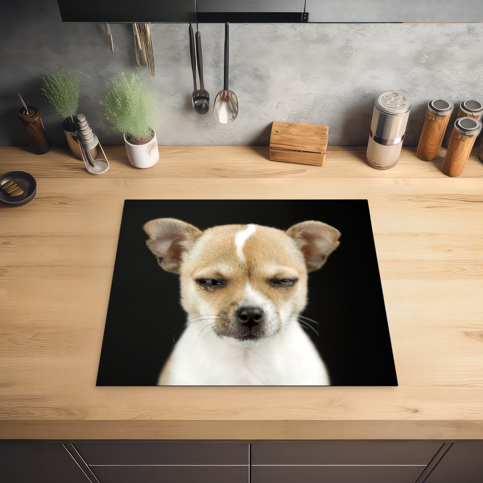 tlg), (1 59x52 Induktionsmatte die Vinyl, küche, cm, Ceranfeldabdeckung - Porträt, Herdblende-/Abdeckplatte MuchoWow - für Hund Haustiere