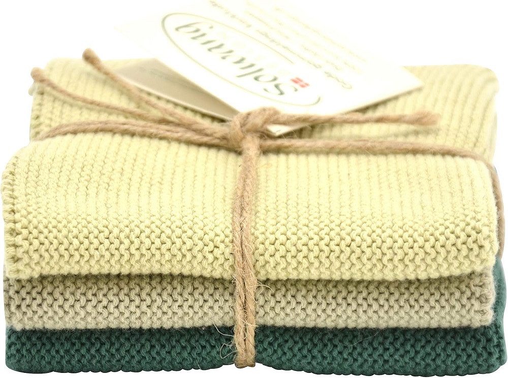 Solwang Tuch, Putzlappen, Wischlappen, gestrickte Wischtücher, Lappen Reinigungstücher (Baumwolle Waschbar bei 60 Grad, 3 Stück Oliven Kombi, 25x25 cm, 3-tlg., Saugfähigkeit und Funktionalität zu optimieren, 25x25 cm, 3-tlg., Ideal als Geschenk zum Muttertag, Geburtstag, Hochzeitstag)