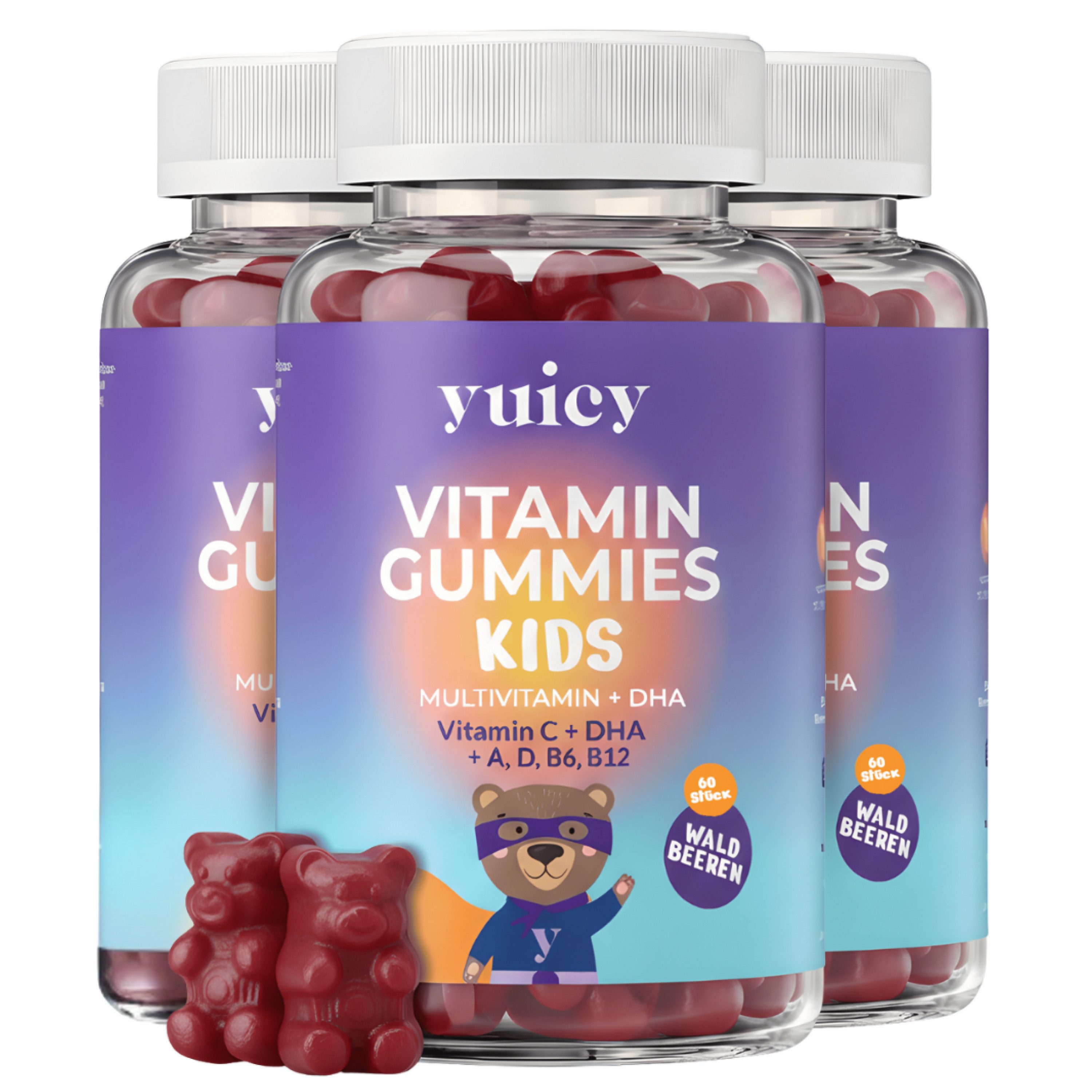 yuicy Kids Multivitamin Gummibärchen - für Immunsystem & Wachstum Gummies, 180 St., 486 g