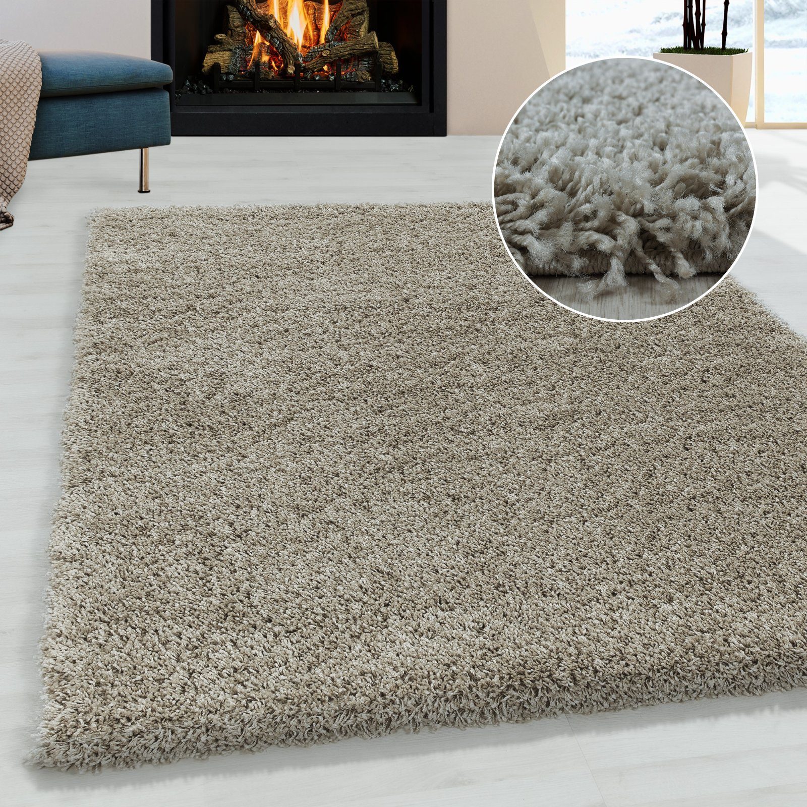 Hochflor-Teppich Hochflorteppich Shaggy Uni Wohnzimmer Langflorteppich, Miovani, Rechteckig, Höhe: 30 mm