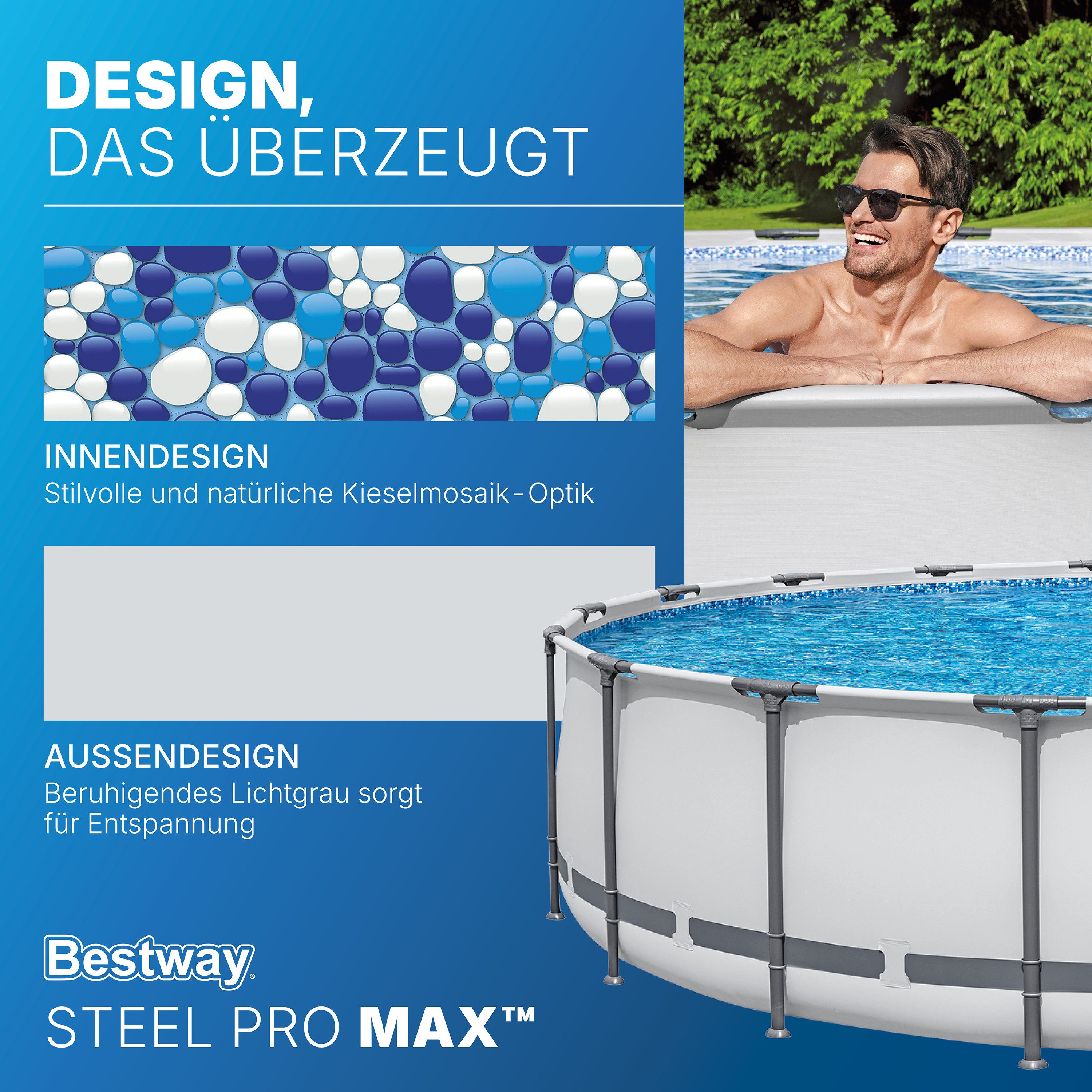 Bestway Framepool Steel Pro MAX™ (Set, Inkl. Filterpumpe, Sicherheitsleiter, Abdeckplane), Ø 549 x 122 cm