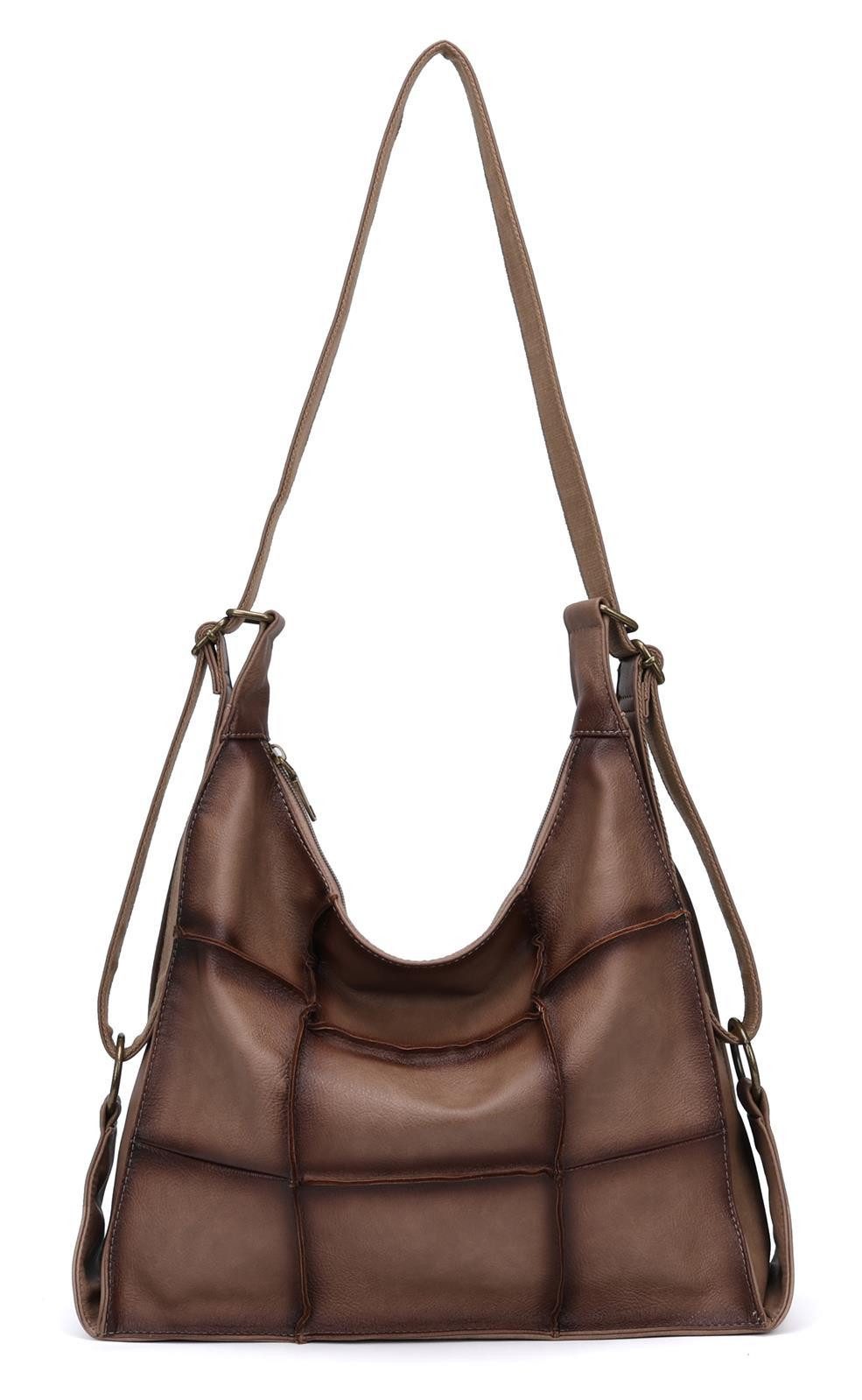 ITALYSHOP24 Schultertasche Damen XXL Tasche Shopper Rucksack Vintage Tote Bag Handtasche Hobo Bag, Umhängetasche Beuteltasche Messenger Leder Optik Crossbody Damentasche