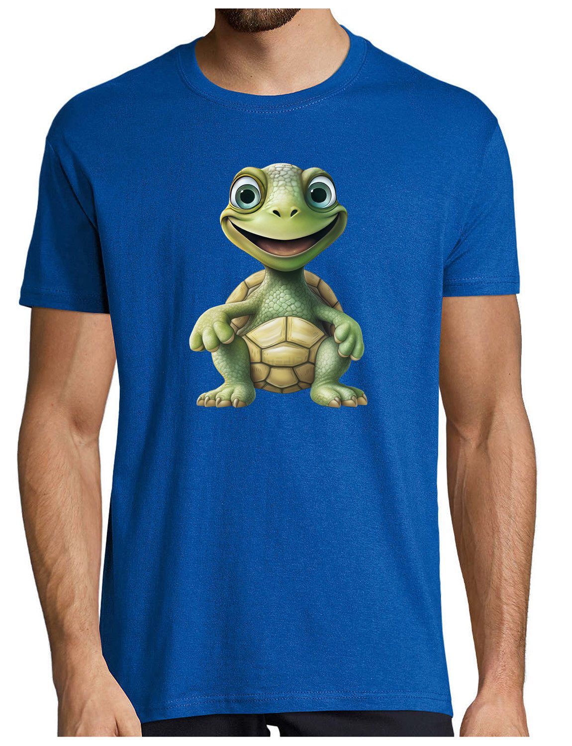 MyDesign24 T-Shirt Herren Print Shirt - Cartoon Schildkröte Brustprint Baumwollshirt mit Wildtier Aufdruck Regular Fit i279