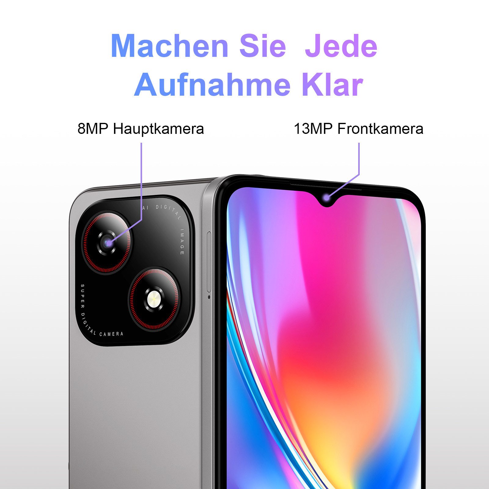 ZTE Blade A35e Smartphone (16,56 cm/6,52 Zoll, 64 GB Speicherplatz, 8 MP Kamera) grau