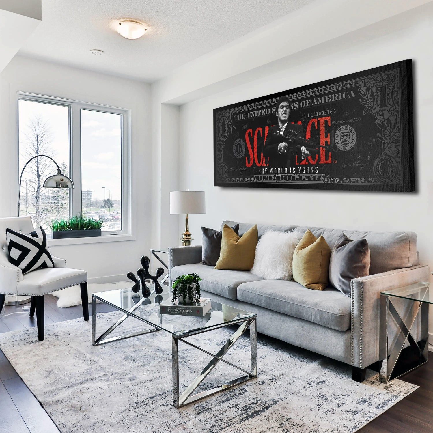 Artedinoi Leinwandbild Motivation Dollar Zitat, Scarface Leinwandbild Wandbild Kunstdruck XL, Dollar mit Gangster-Zitat – Bild 2 von 5