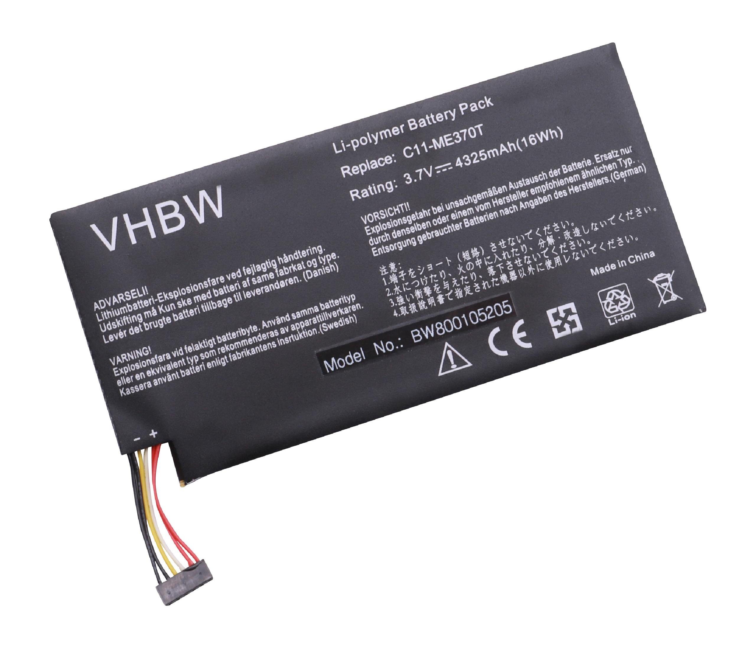 vhbw passend für Asus Memo Pad ME172V, ME301T, ME301T 16GB, ME301T-A1, Tablet-Akku 4300 mAh