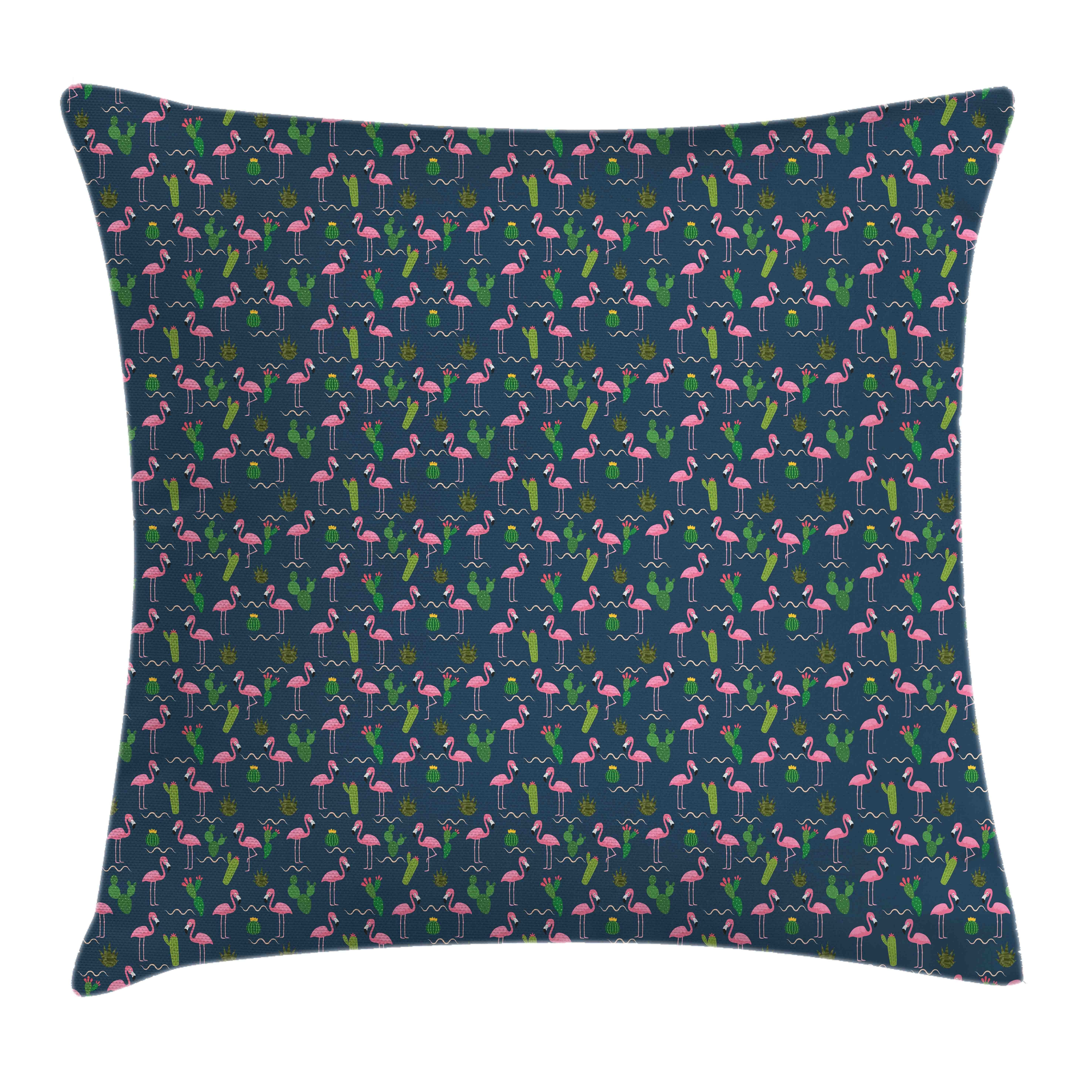 Einkaufstasche Kissenbezüge Waschbar Reißverschluss Farben Farbfesten Kissenhülle Abakuhaus Cactus mit Klaren (1 Stück), Flamingo-Muster Beidseitiger Dunkelpink Druck, mit