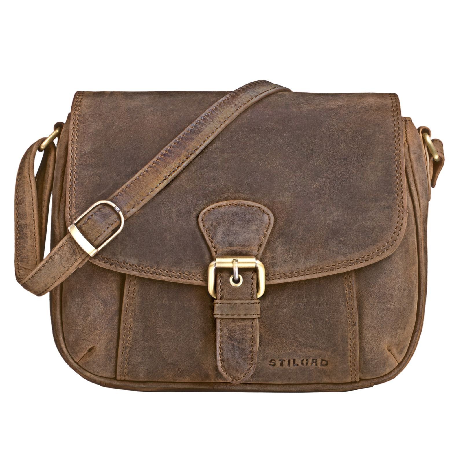 STILORD Handtasche "Violeta" Leder Umhängetasche Damen Vintage mittel - braun