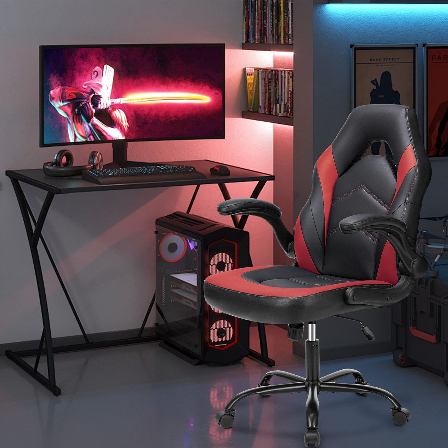 DUMOS Gaming-Stuhl Ergonomischer Bürostuhl mit Fußstütze, PU-Leder E-Sports günstig online kaufen