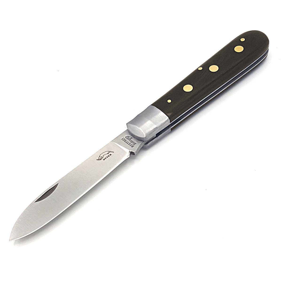 Otter Messer rostfrei, Drei-Nieten-Messer Klinge Messingnieten, Slipjoint Grenadill Taschenmesser