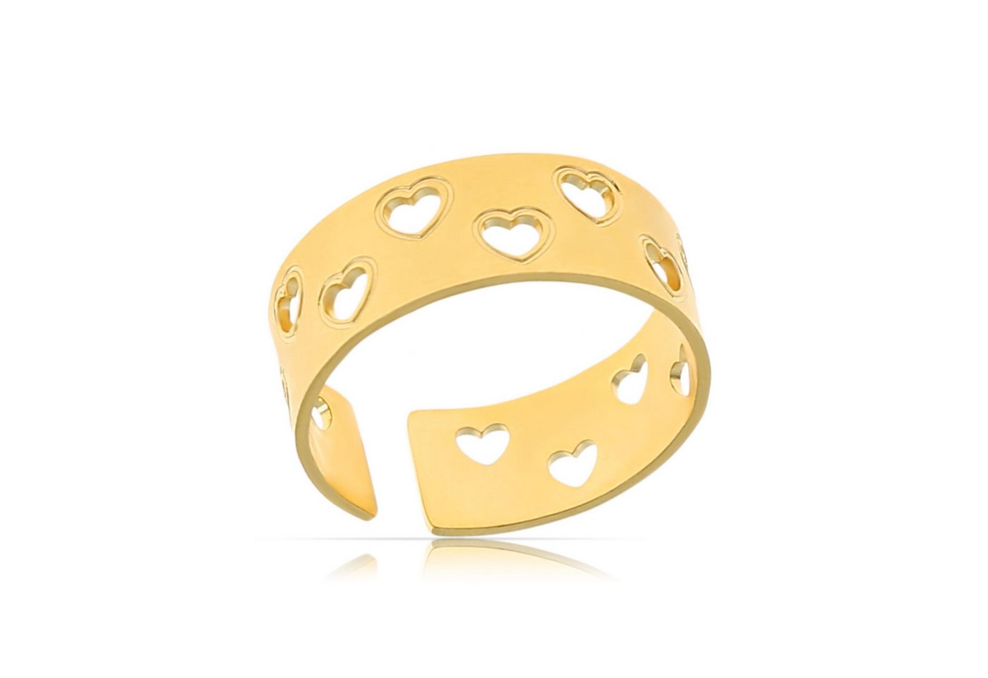 Made by Nami Fingerring Edelstahl Gold Damen mit ausgestanzten Herzen Größenverstellbar, Wasserfester Schmuck Geschenk für Sie